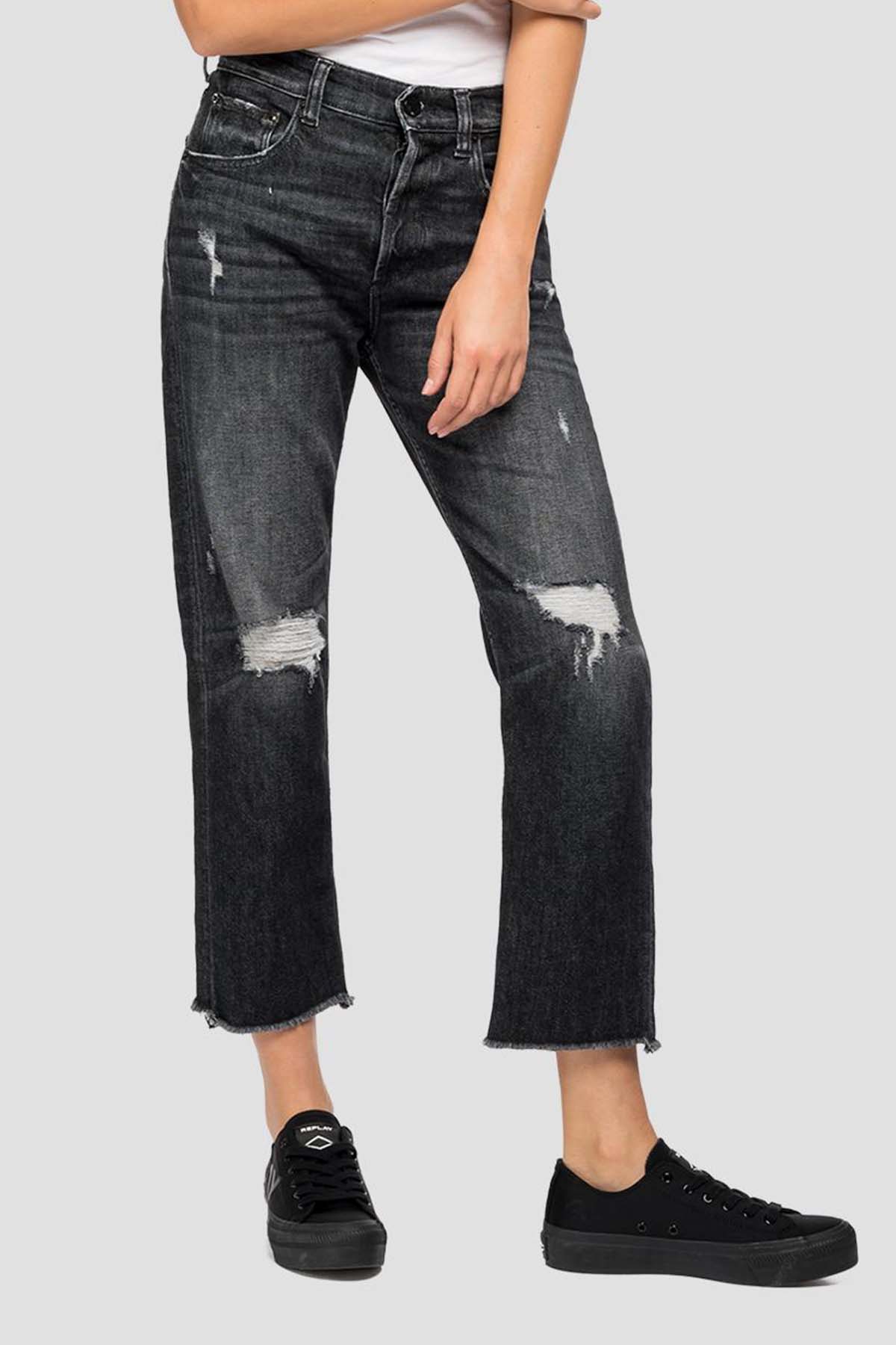 Replay Maijke Straight Crop Fit Yüksek Bel Streç Jeans-Libas Trendy Fashion Store