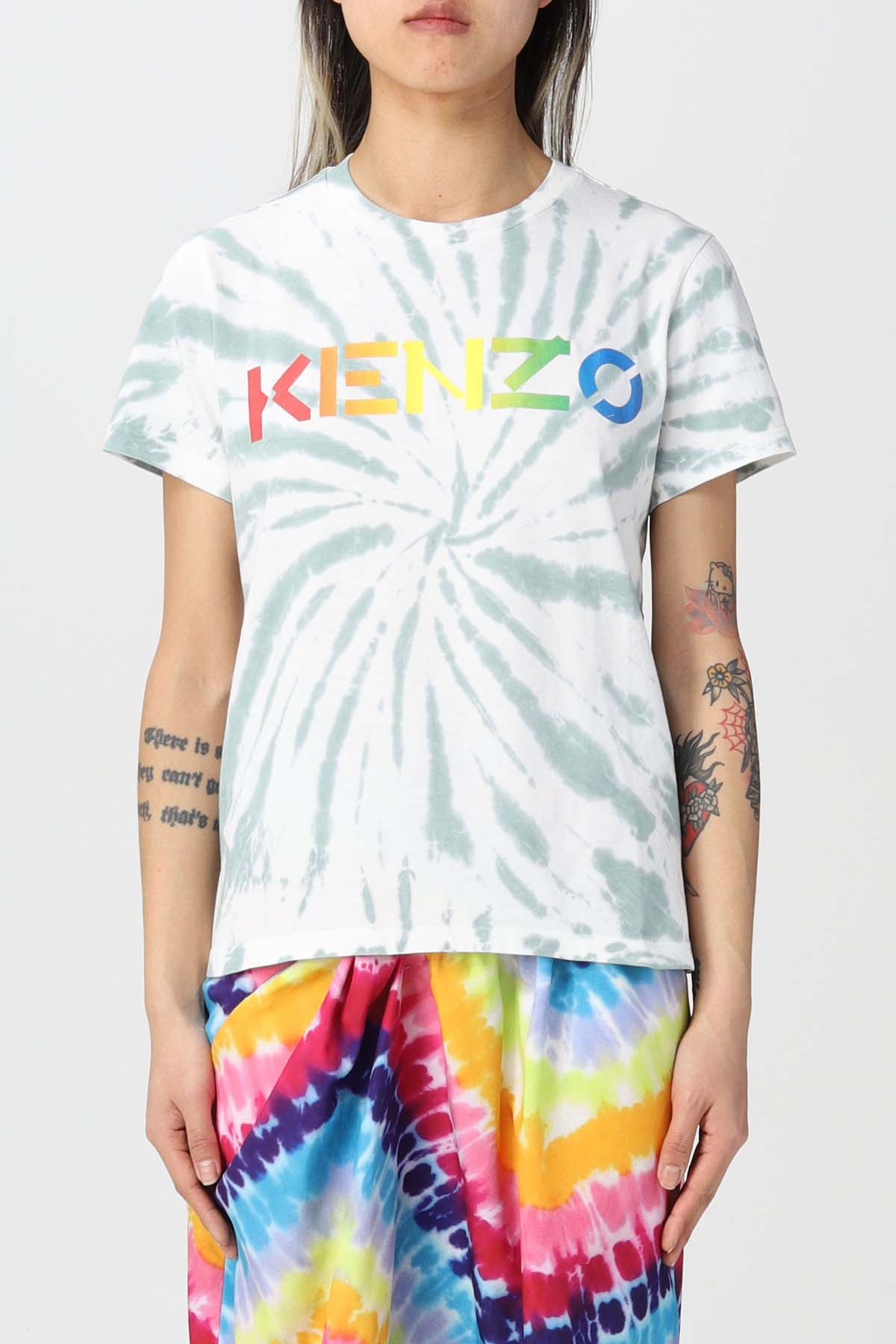 Kenzo Yuvarlak Yaka Renkli Logolu Batik T-shirt-Libas Trendy Fashion Store