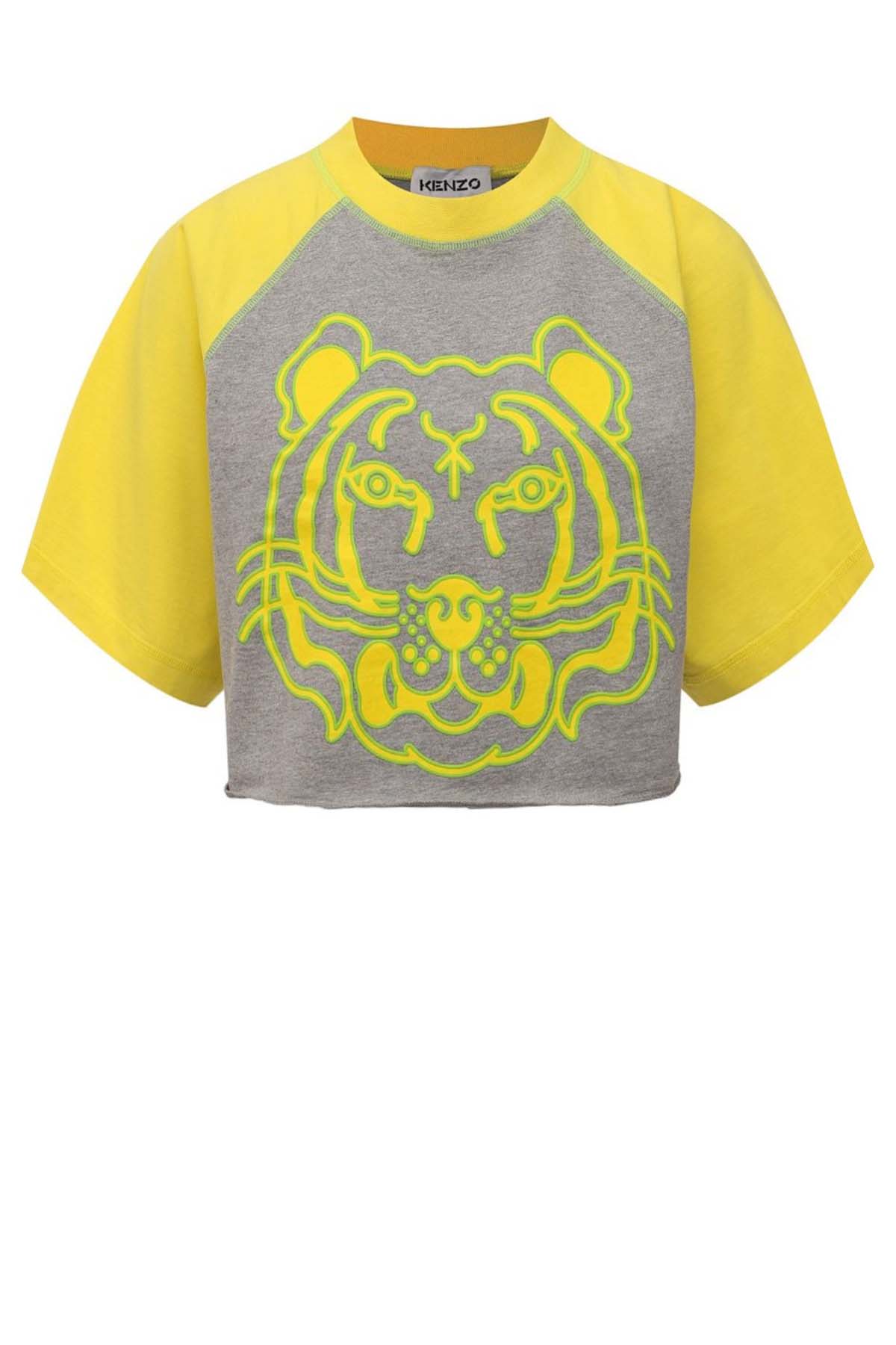 Kenzo Geniş Kesim Kaplan Logolu Renk Kombinasyonlu Crop T-shirt-Libas Trendy Fashion Store