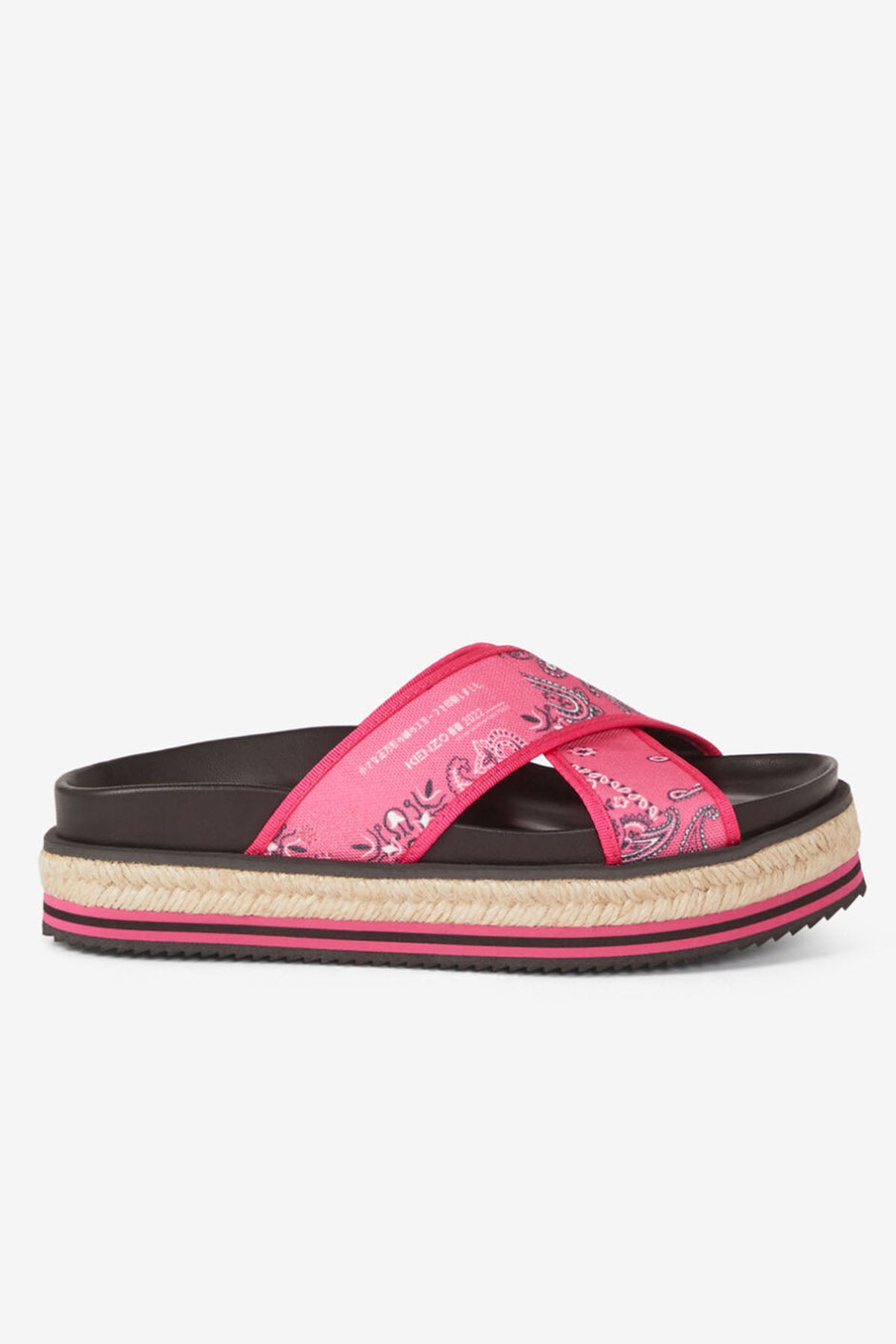 Kenzo Şal Desenli Hasır Tabanlı Çapraz Bantlı Terlik-Libas Trendy Fashion Store