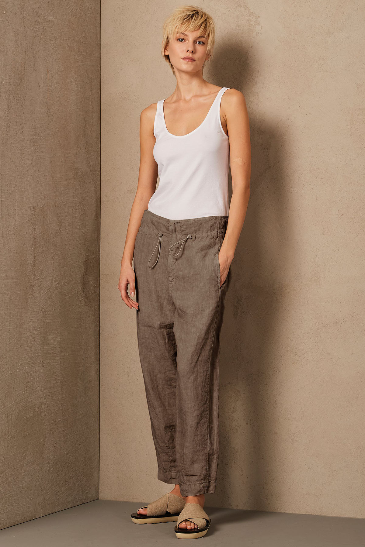 Transit Beli Lastikli Geniş Kesim Keten Pantolon-Libas Trendy Fashion Store