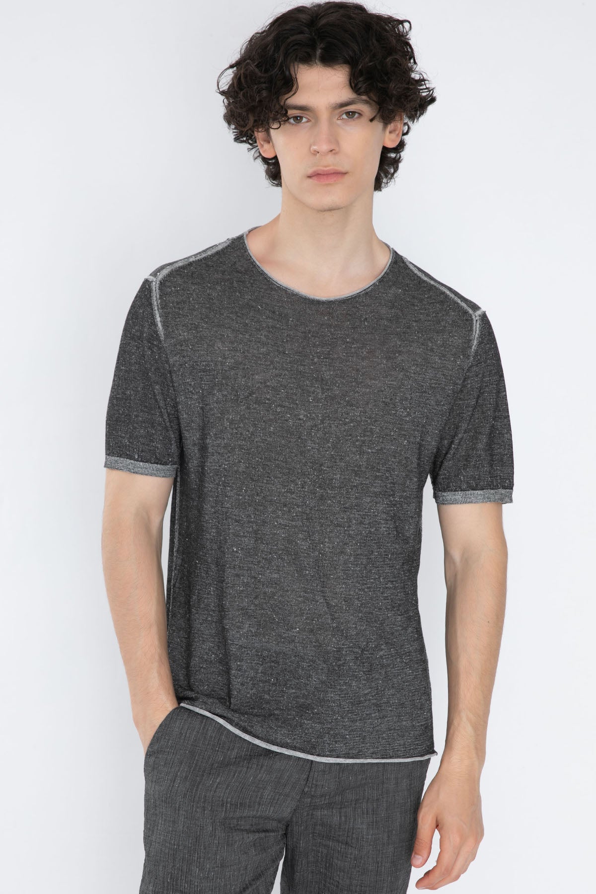 Transit Çift Taraflı Ketenli T-shirt-Libas Trendy Fashion Store