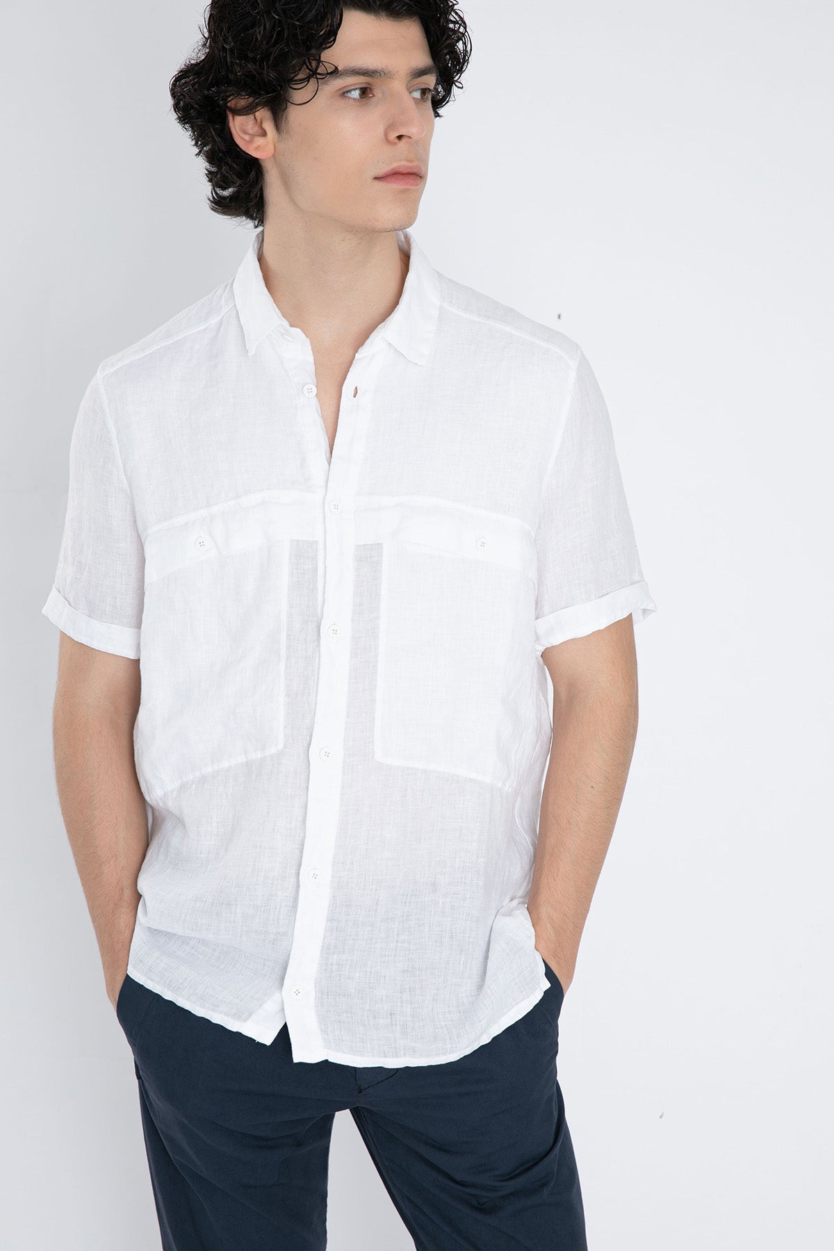 Transit Kısa Kollu Cep Detaylı Keten Gömlek-Libas Trendy Fashion Store