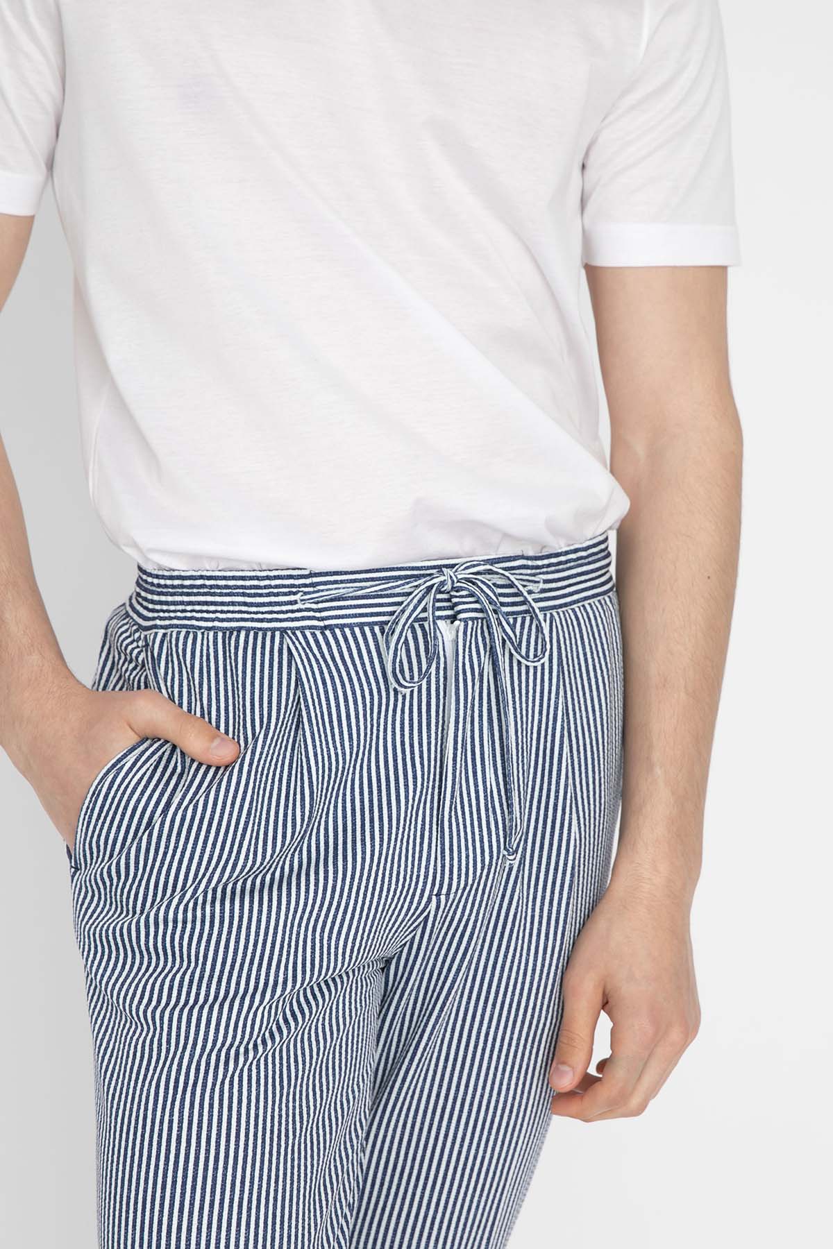 Manuel Ritz Beli Lastikli Çizgili Pantolon-Libas Trendy Fashion Store