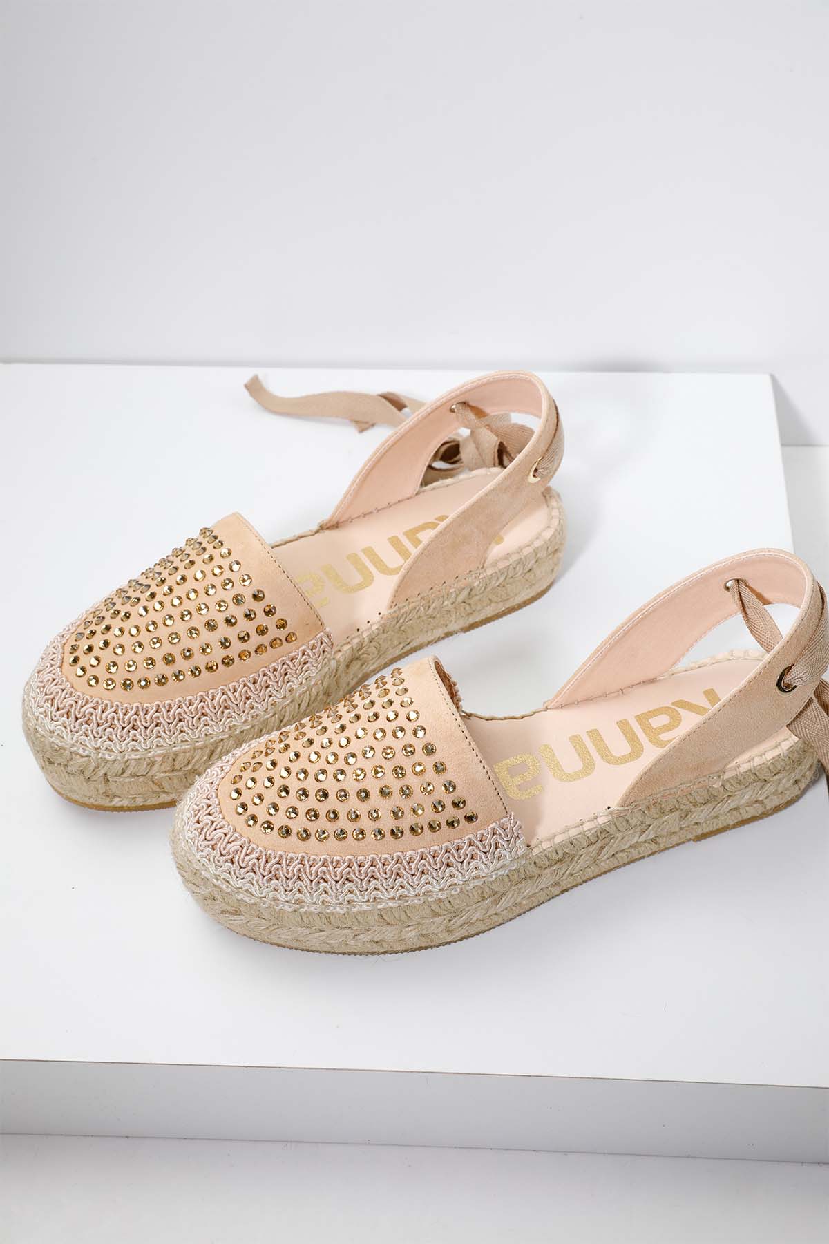 Kanna Bilekten Bağlamalı Taş Detaylı Süet Espadril-Libas Trendy Fashion Store