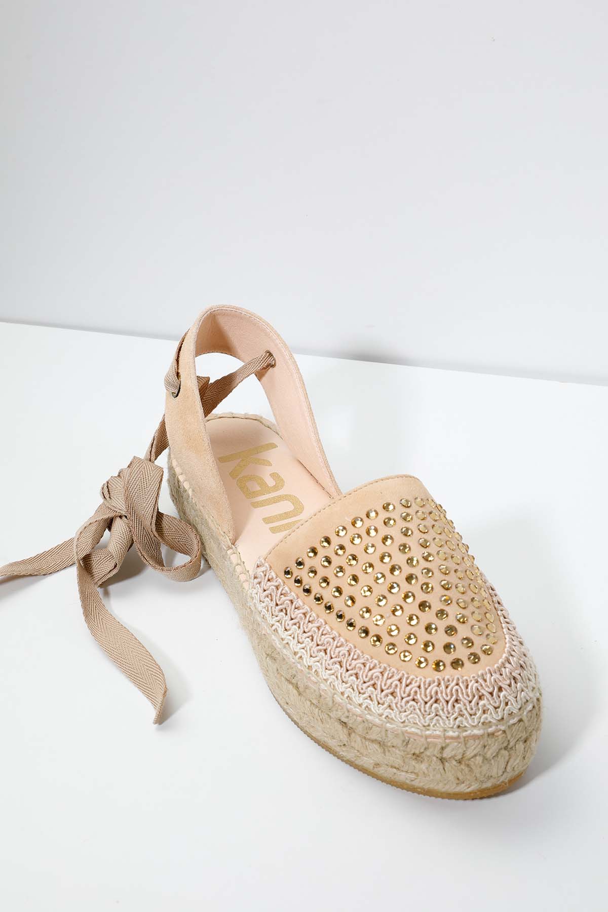 Kanna Bilekten Bağlamalı Taş Detaylı Süet Espadril-Libas Trendy Fashion Store