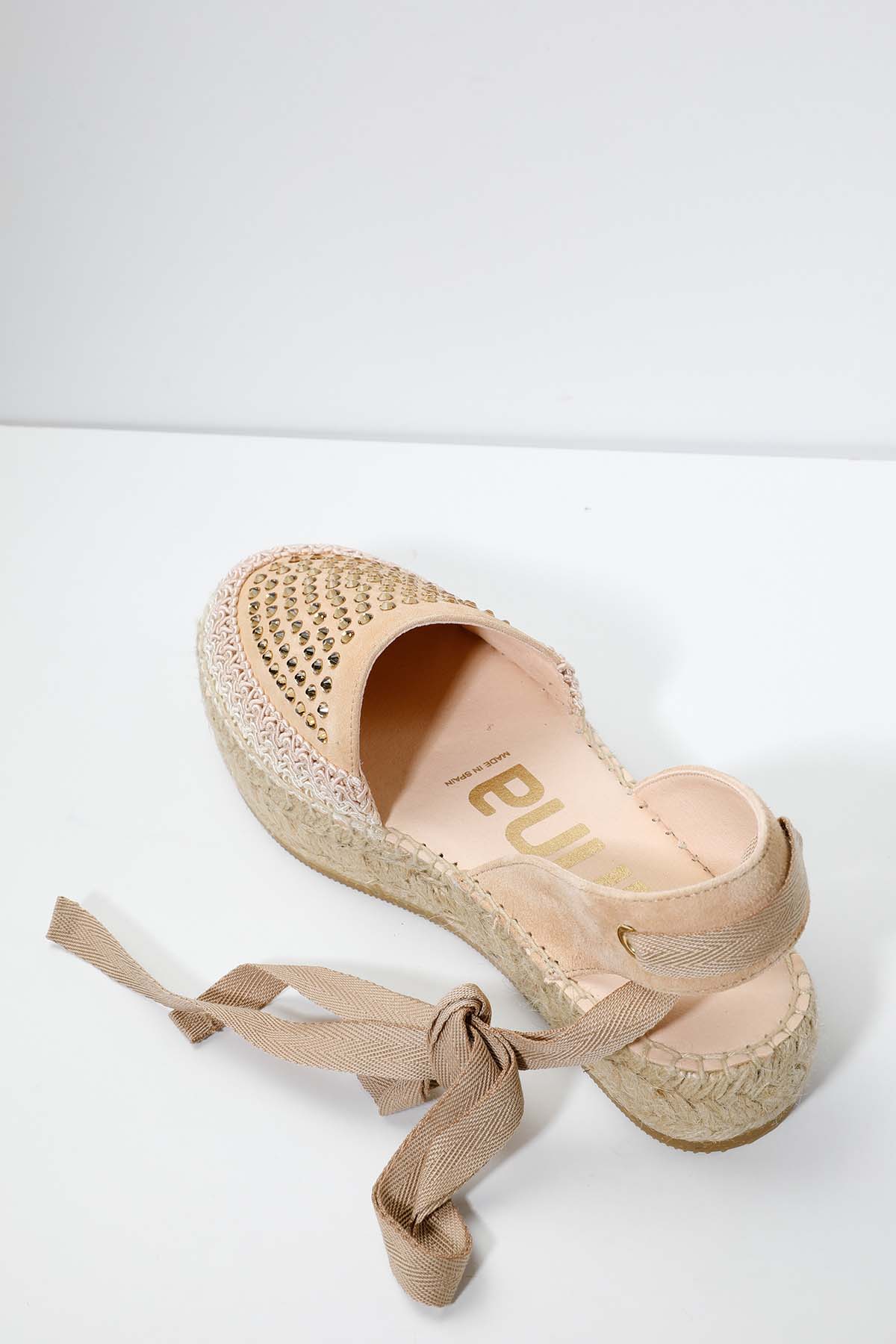 Kanna Bilekten Bağlamalı Taş Detaylı Süet Espadril-Libas Trendy Fashion Store