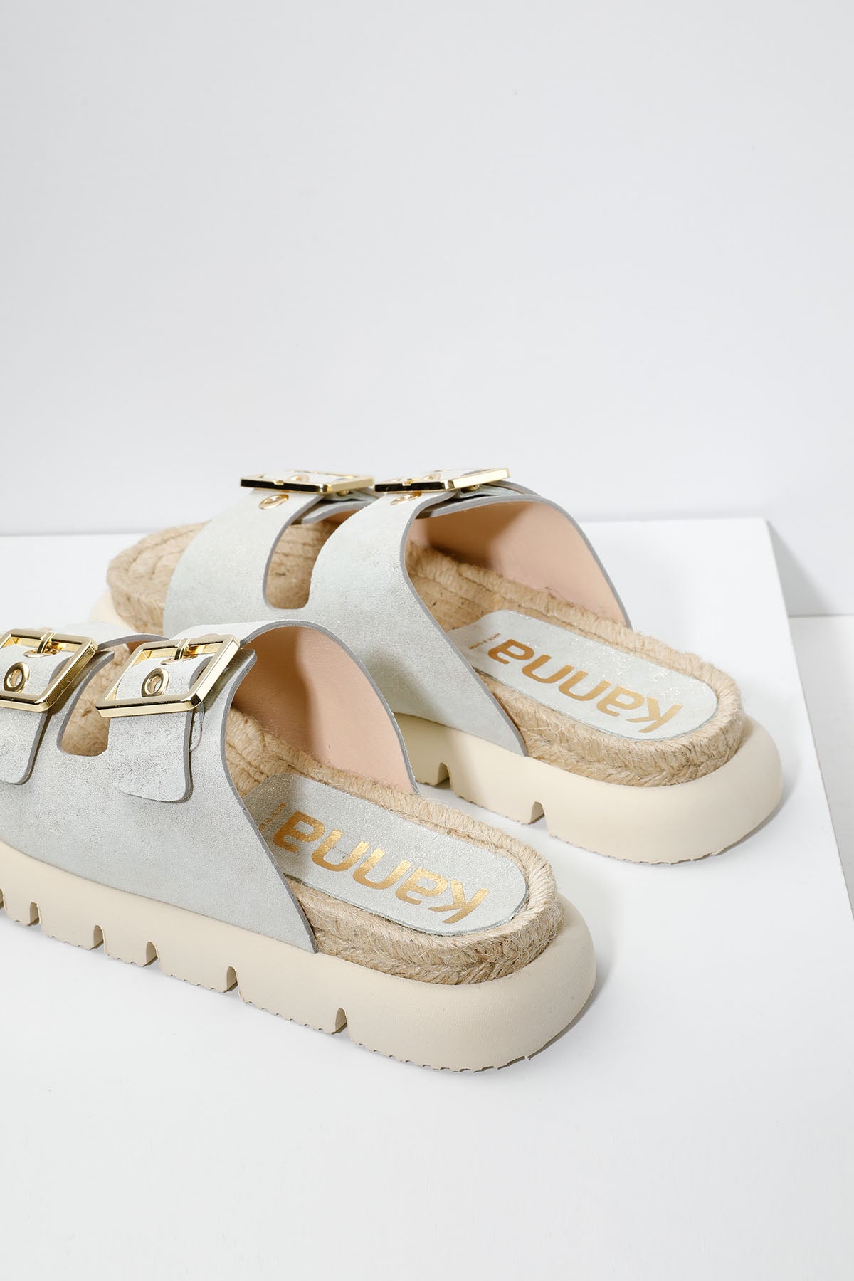 Kanna Çift Metal Tokalı Hasır Deri Terlik-Libas Trendy Fashion Store