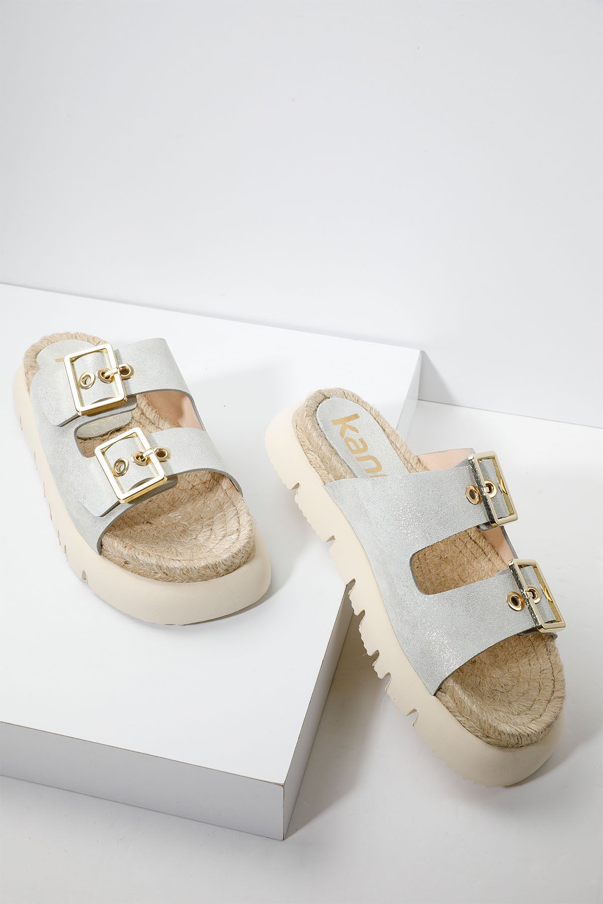 Kanna Çift Metal Tokalı Hasır Deri Terlik-Libas Trendy Fashion Store