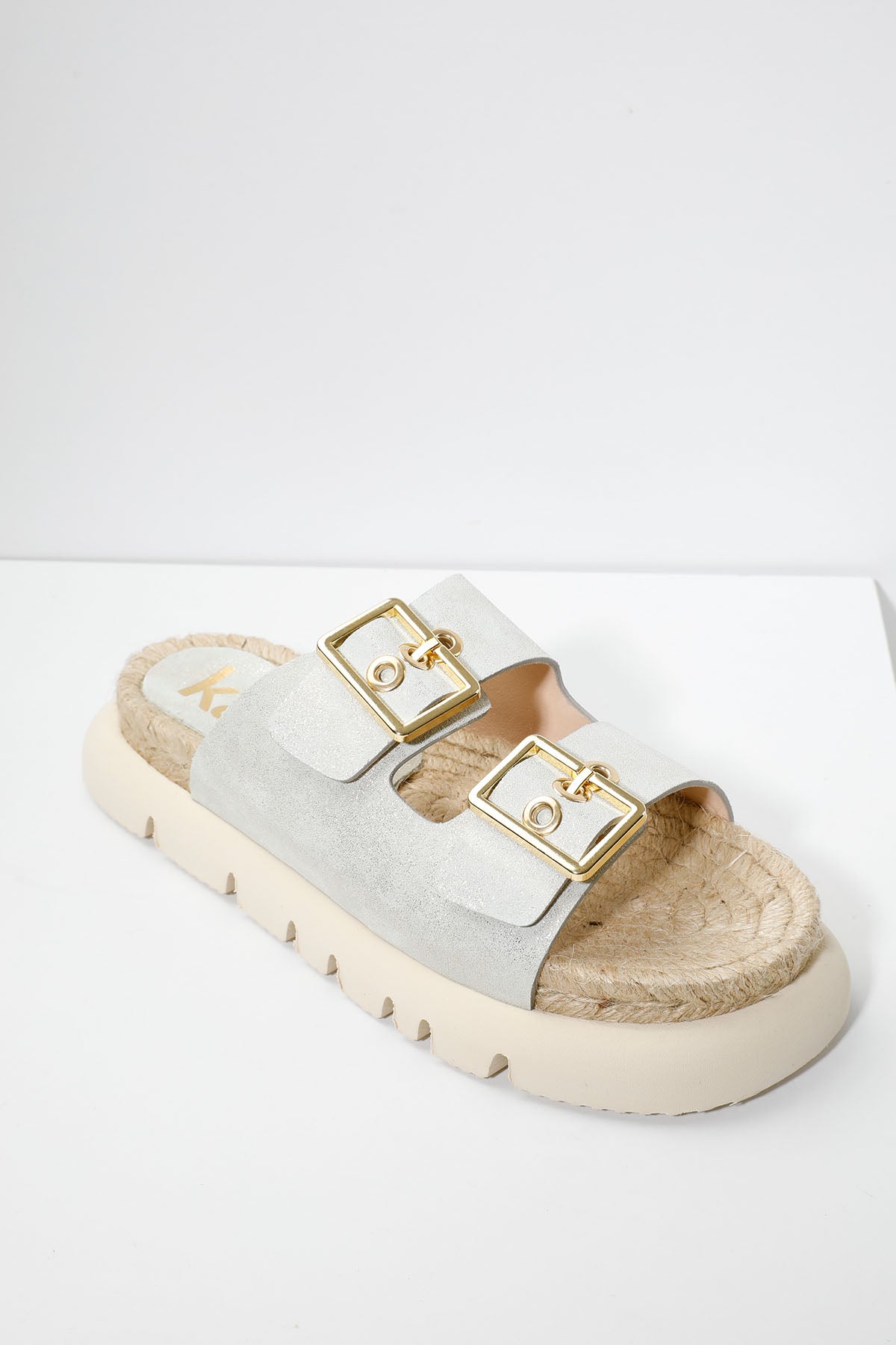 Kanna Çift Metal Tokalı Hasır Deri Terlik-Libas Trendy Fashion Store