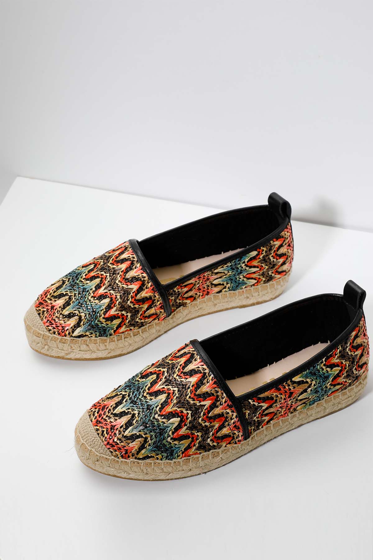 Kanna Renk Geçişli Hasır Örgü Espadril Ayakkabı-Libas Trendy Fashion Store