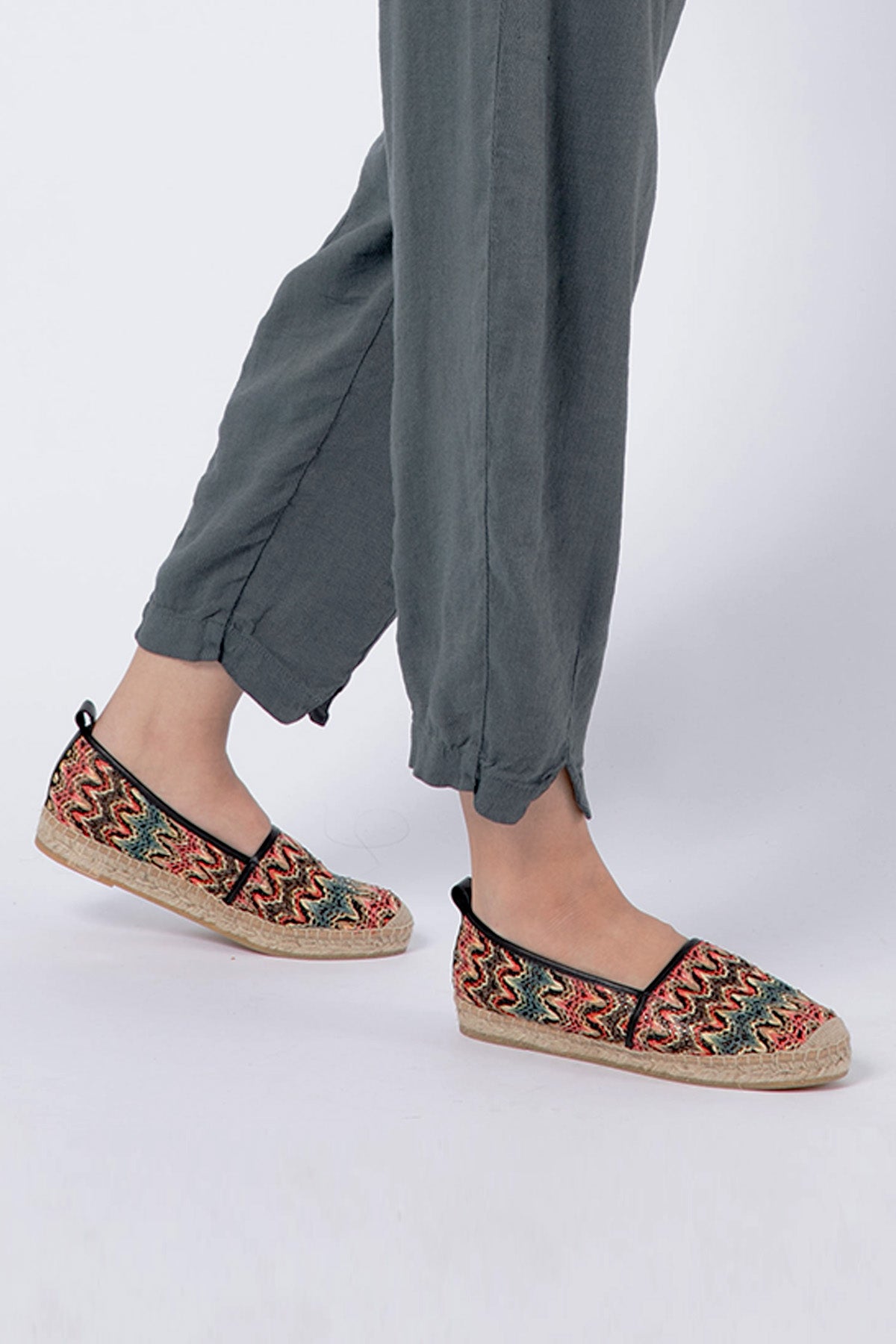 Kanna Renk Geçişli Hasır Örgü Espadril Ayakkabı-Libas Trendy Fashion Store