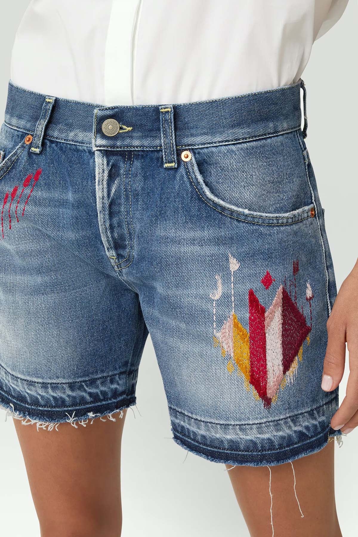 Dondup Gea Düşük Bel Nakış Detaylı Jean Şort-Libas Trendy Fashion Store