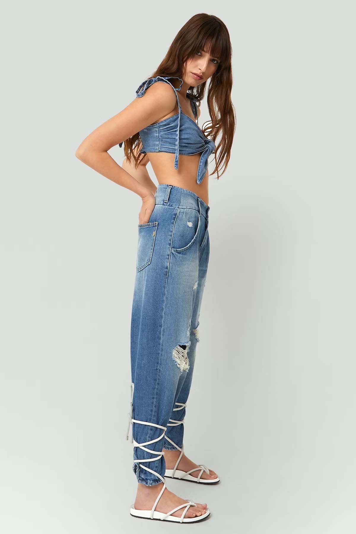 Dondup Flor Yırtık Detaylı Loose Fit Jeans-Libas Trendy Fashion Store