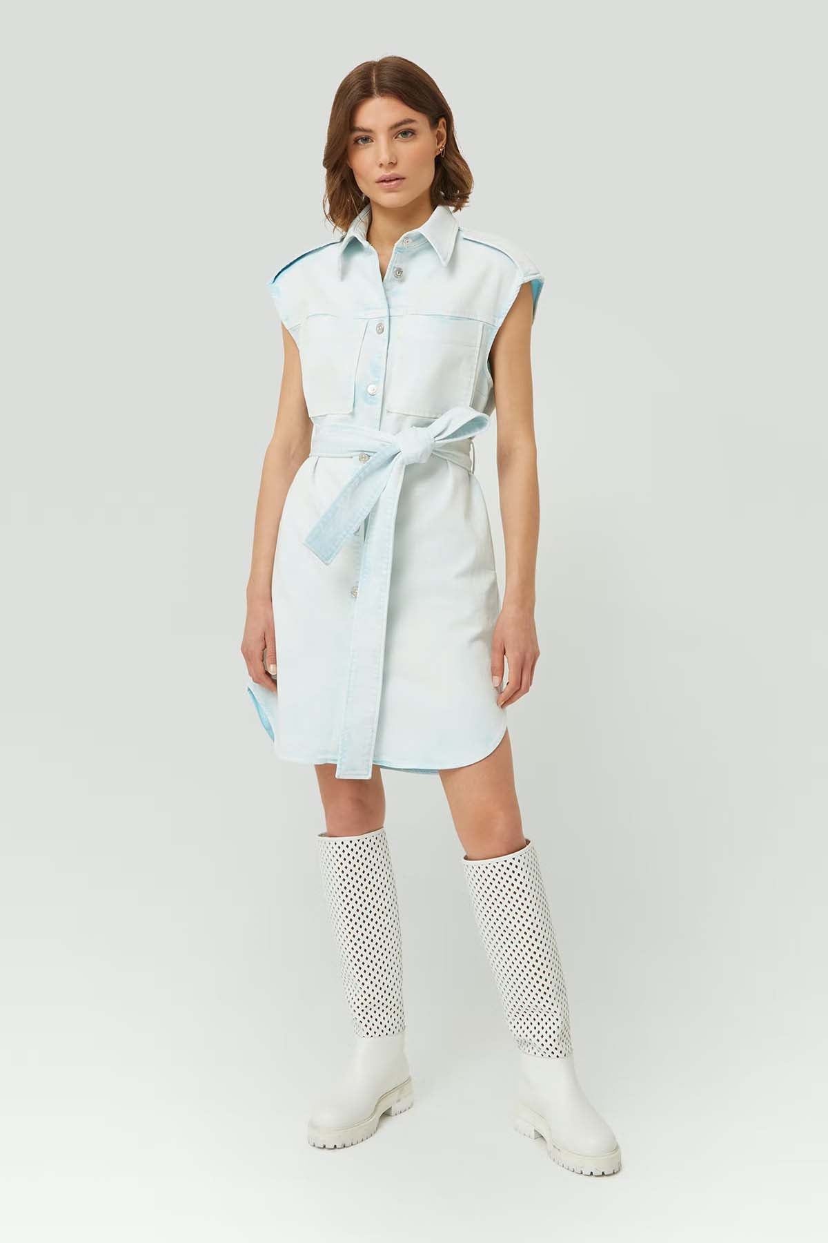 Dondup Belden Kuşaklı Mini Denim Elbise-Libas Trendy Fashion Store