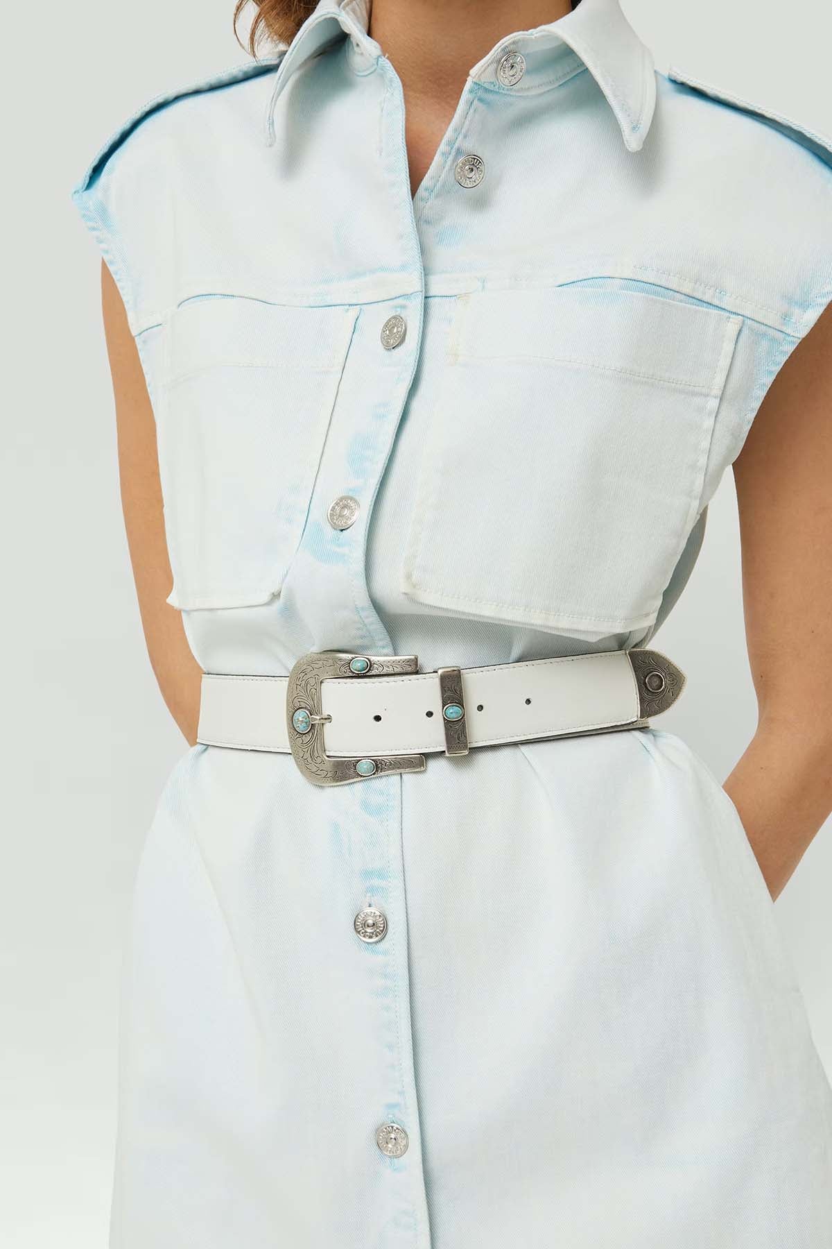 Dondup Belden Kuşaklı Mini Denim Elbise-Libas Trendy Fashion Store