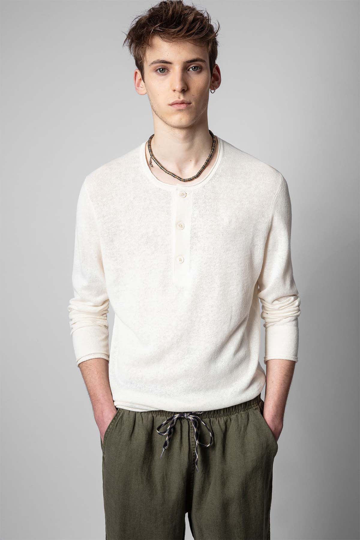 Zadig & Voltaire Düğmeli Yaka Keten Karışımlı Triko-Libas Trendy Fashion Store