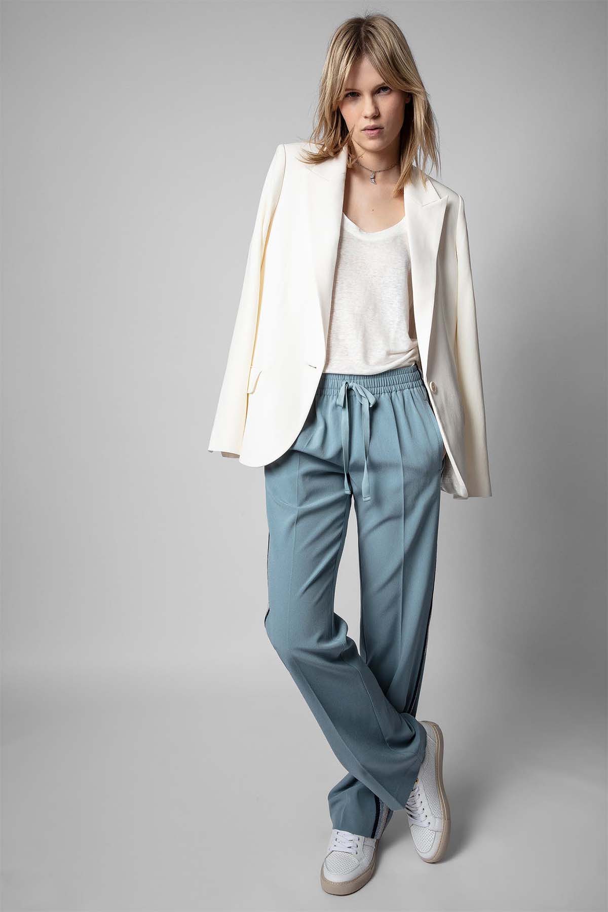 Zadig & Voltaire Beli Lastikli Şeritli Pantolon-Libas Trendy Fashion Store