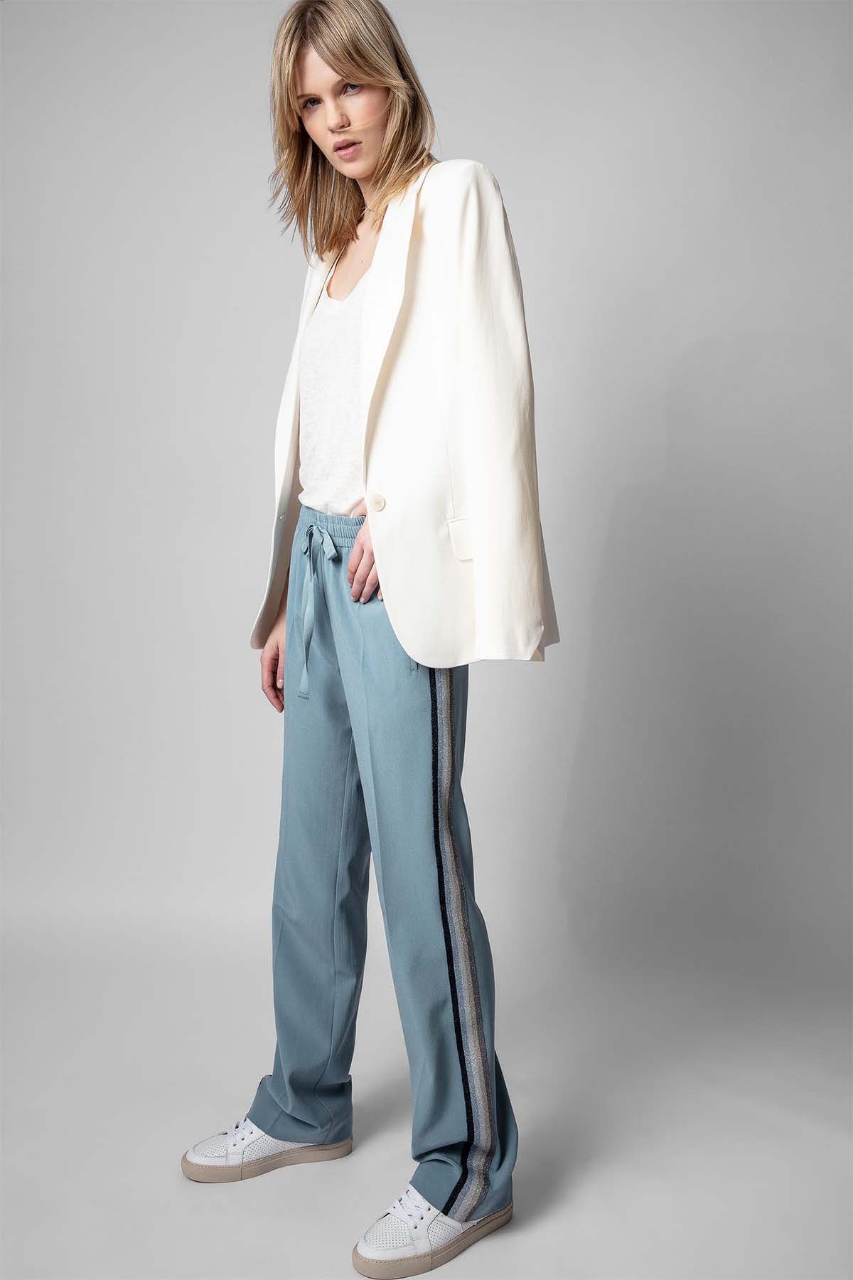 Zadig & Voltaire Beli Lastikli Şeritli Pantolon-Libas Trendy Fashion Store