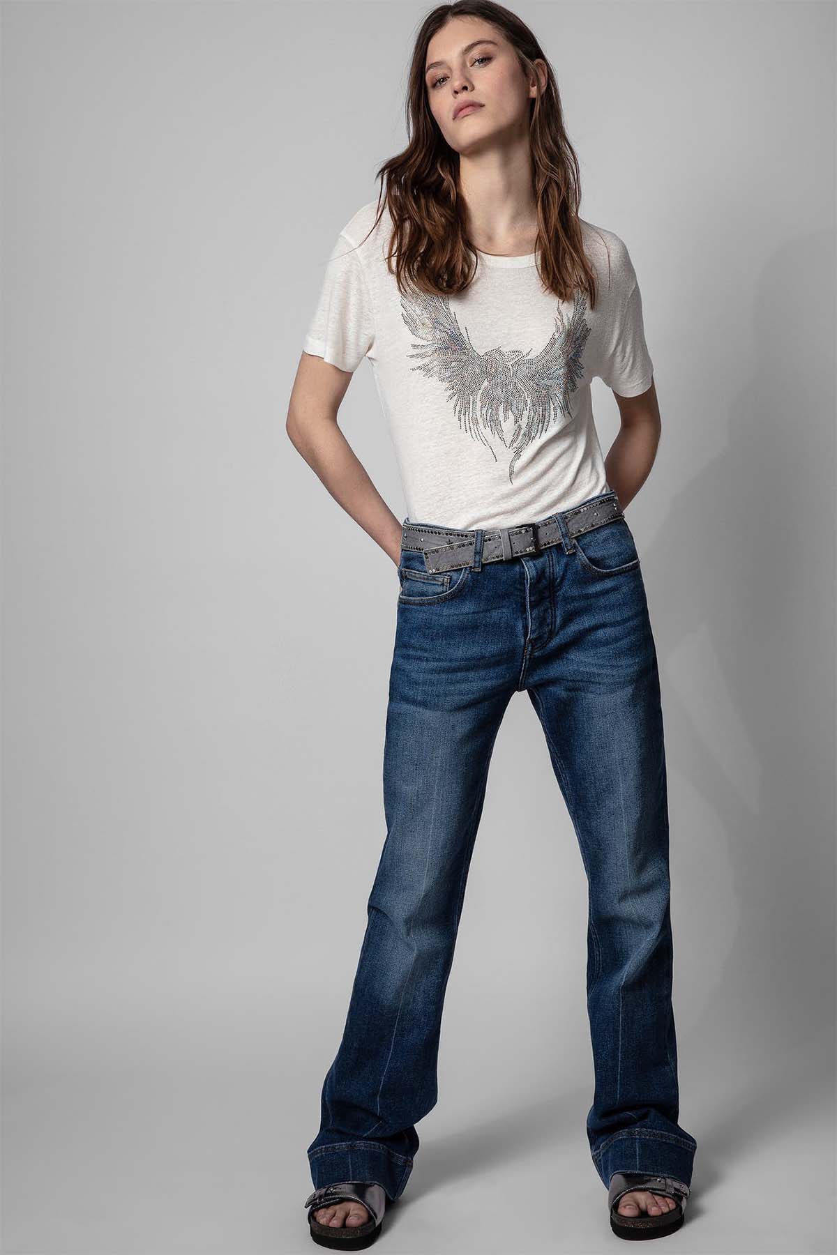 Zadig & Voltaire Keten Karışımlı Taş Aksesuarlı T-shirt-Libas Trendy Fashion Store