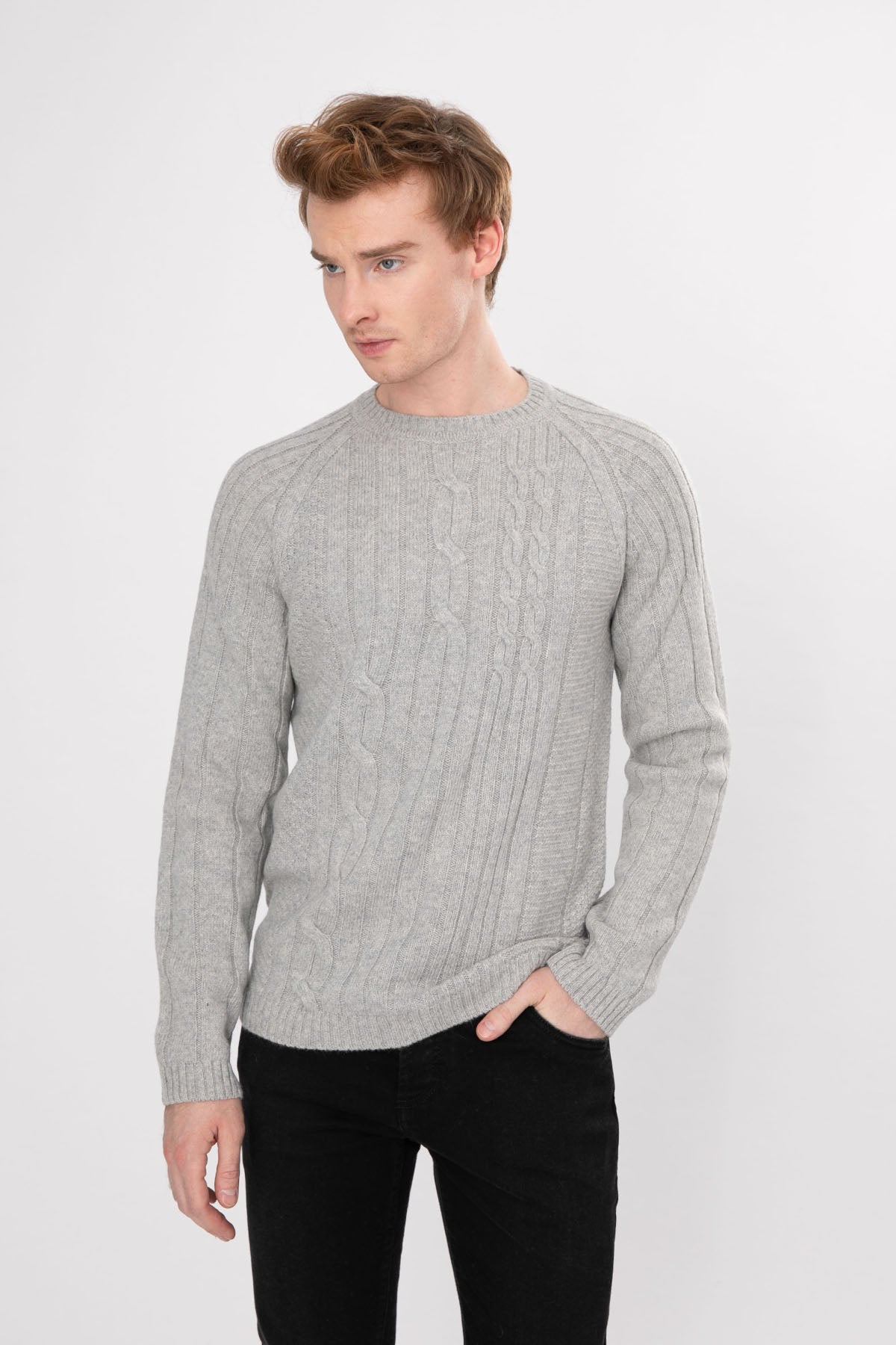 Manifattura Yuvarlak Yaka Saç Örgü Yün Triko-Libas Trendy Fashion Store