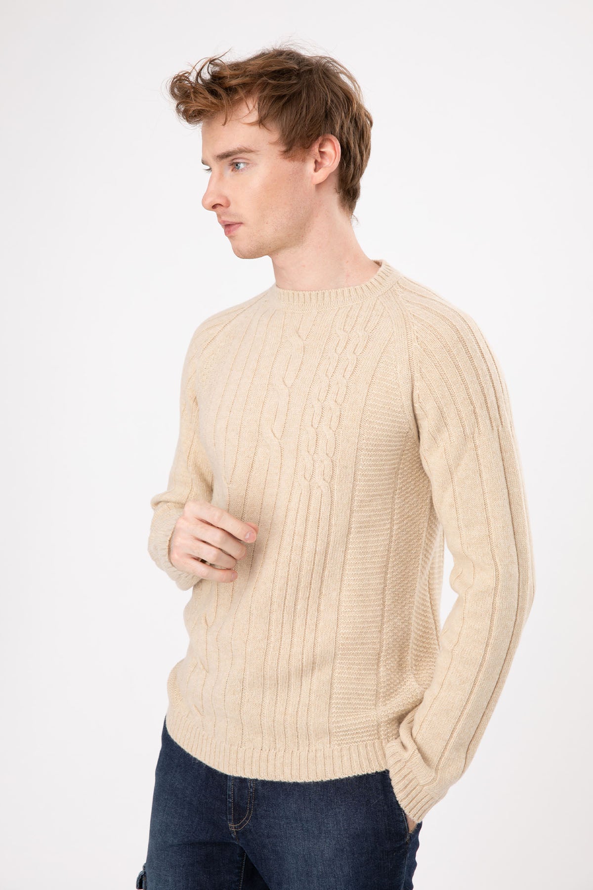 Manifattura Yuvarlak Yaka Saç Örgü Yün Triko-Libas Trendy Fashion Store