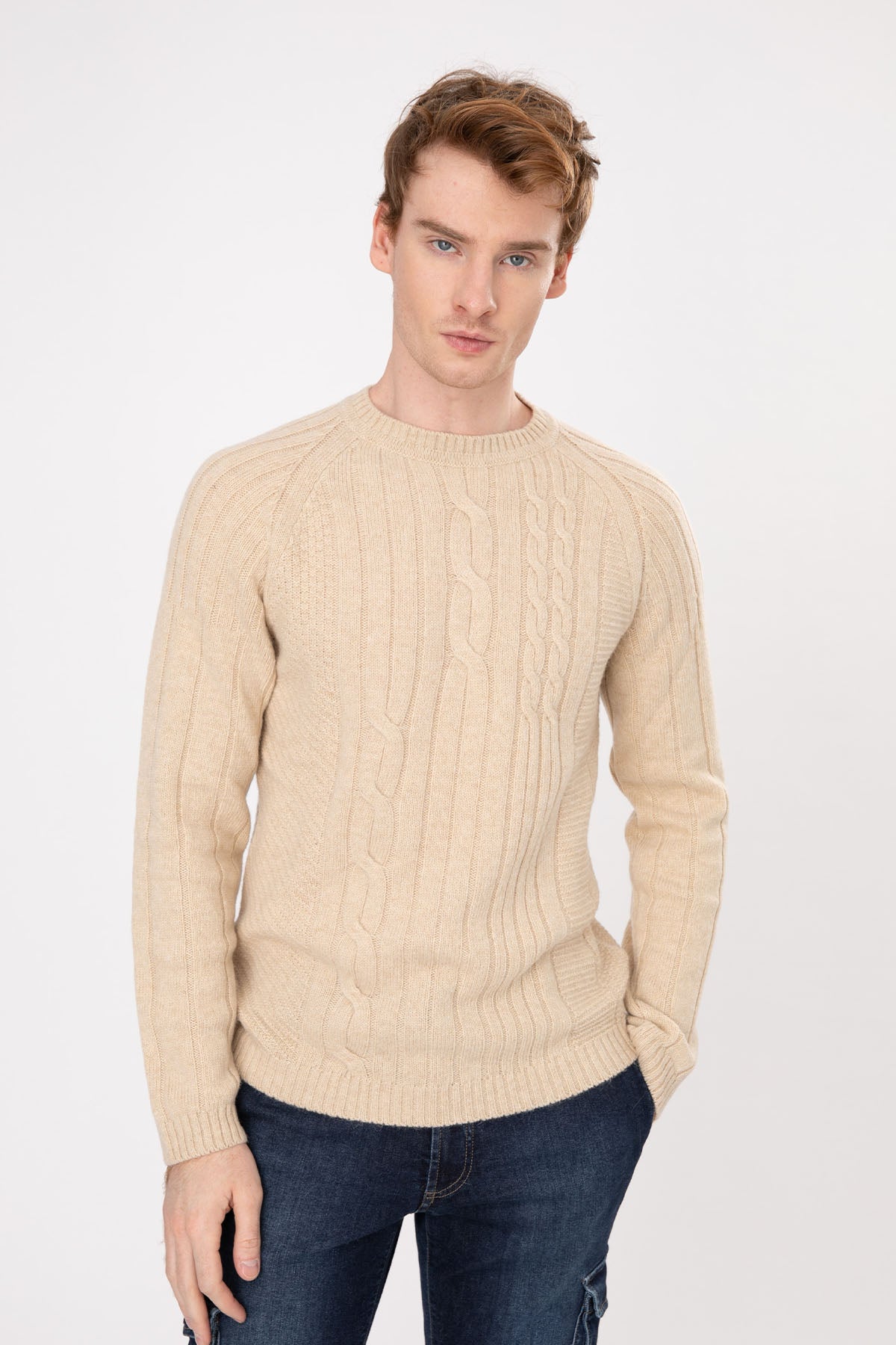 Manifattura Yuvarlak Yaka Saç Örgü Yün Triko-Libas Trendy Fashion Store