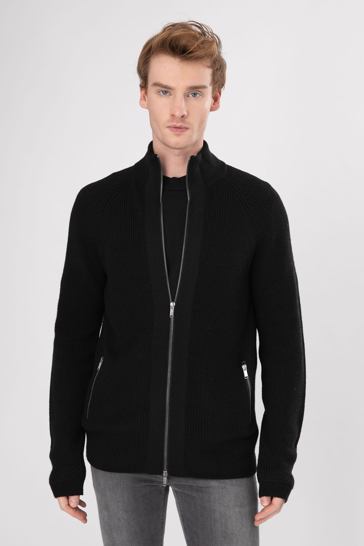 Manifattura Örgü Yün Fermuarlı Triko Ceket-Libas Trendy Fashion Store