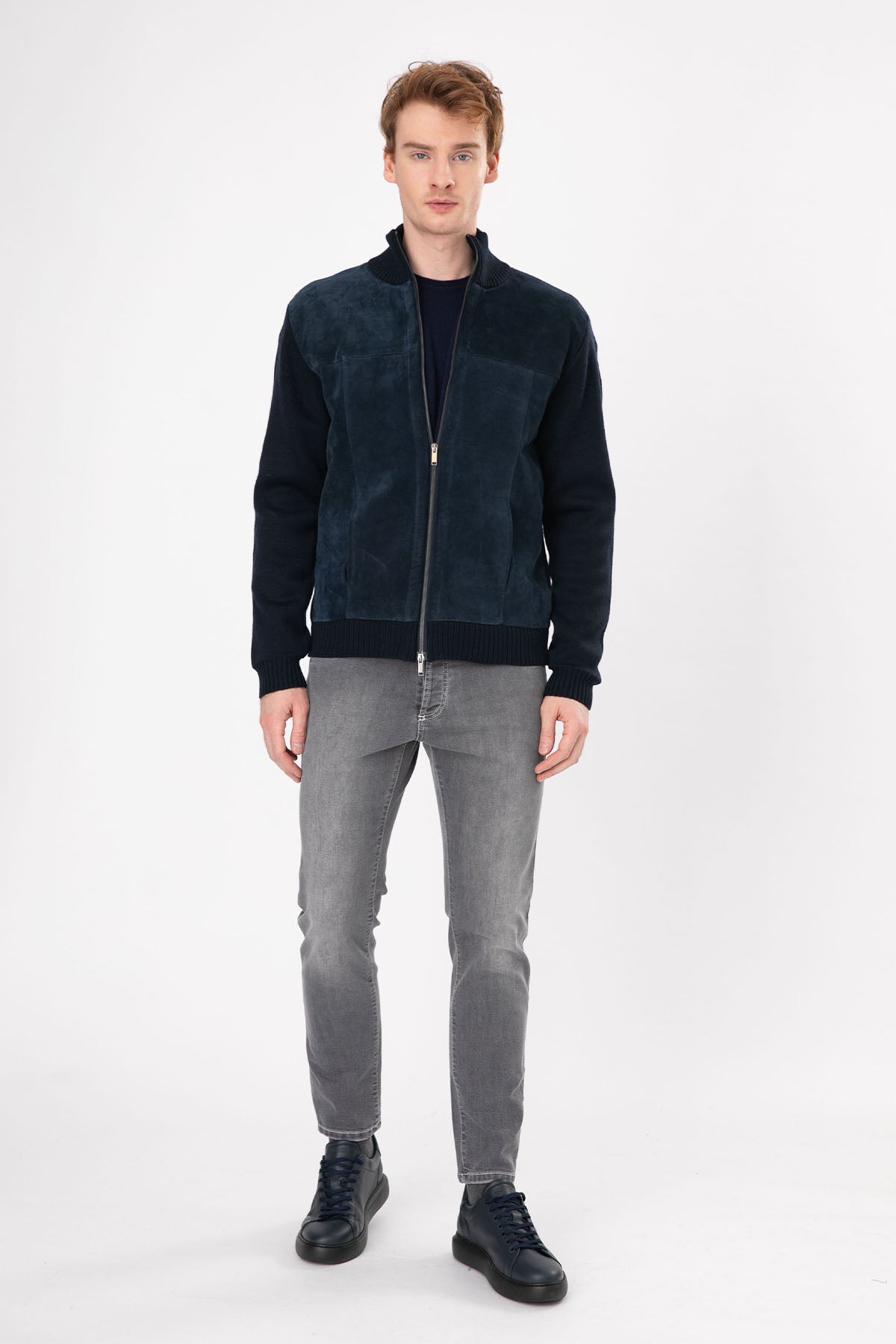 Manifattura Örgü Triko Detaylı Süet Deri Ceket-Libas Trendy Fashion Store