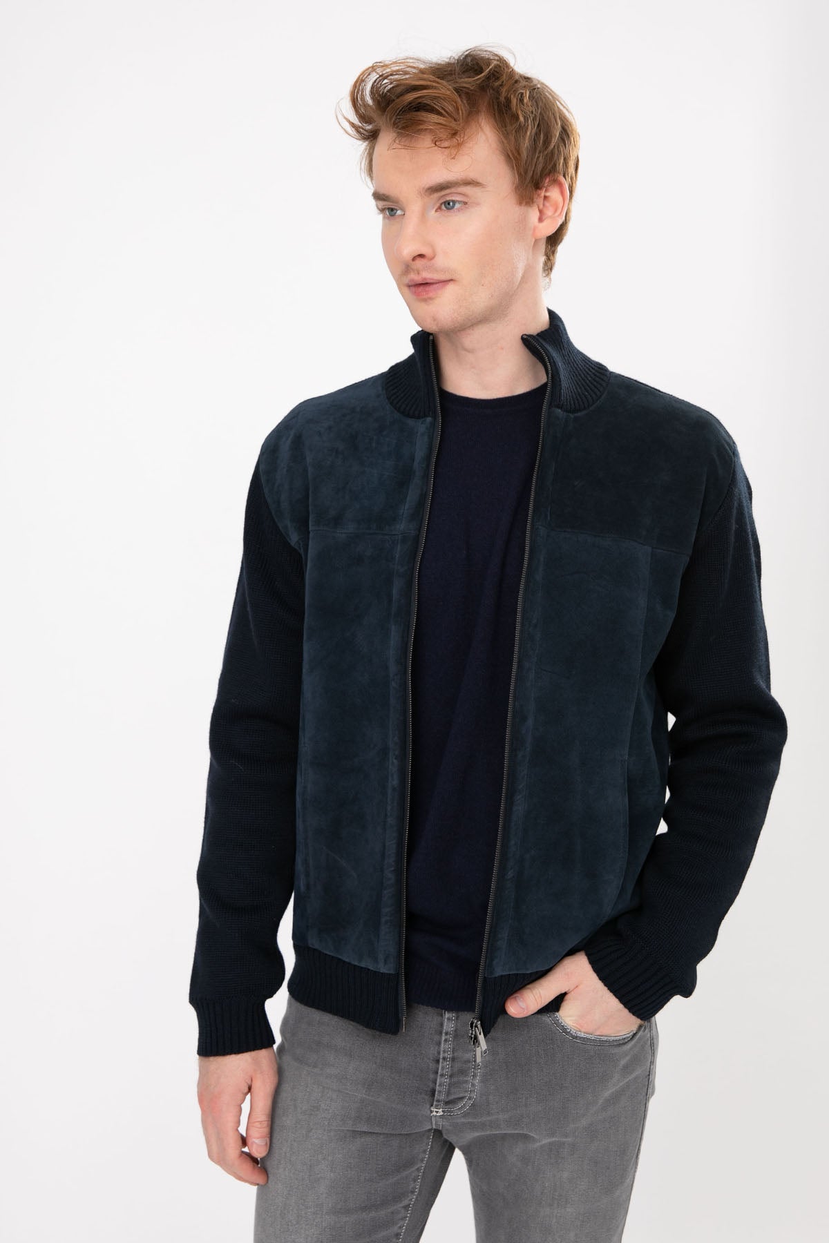 Manifattura Örgü Triko Detaylı Süet Deri Ceket-Libas Trendy Fashion Store