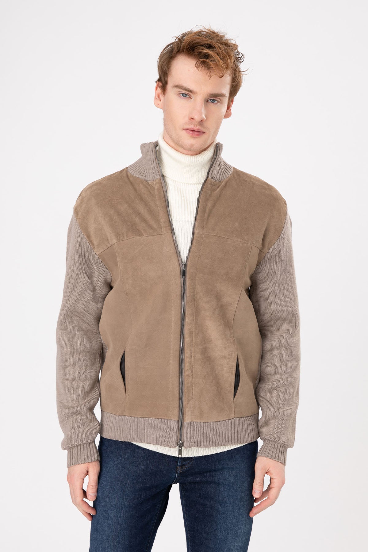 Manifattura Örgü Triko Detaylı Süet Deri Ceket-Libas Trendy Fashion Store
