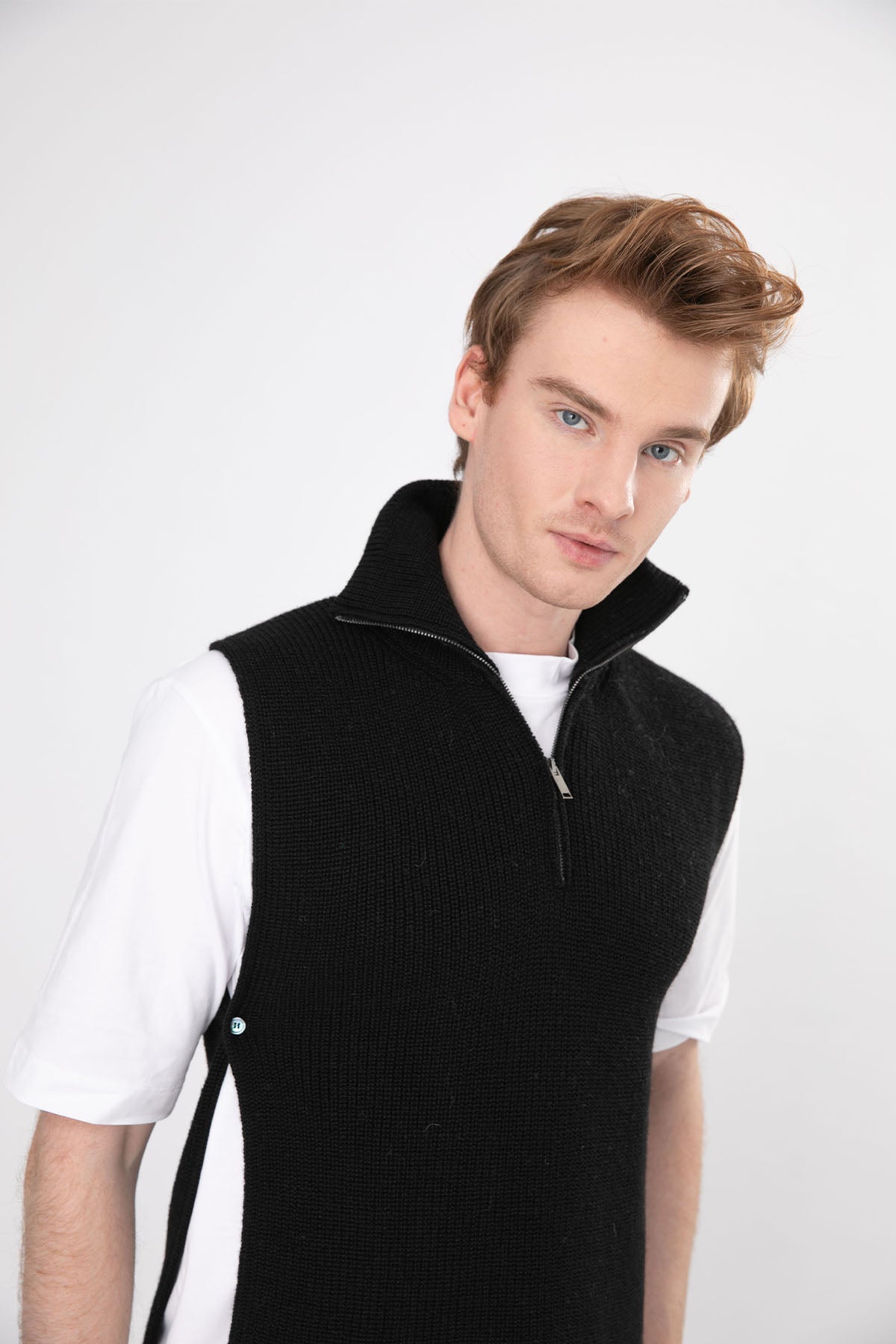 Manifattura Yarım Fermuarlı Örgü Yün Kolsuz Triko-Libas Trendy Fashion Store