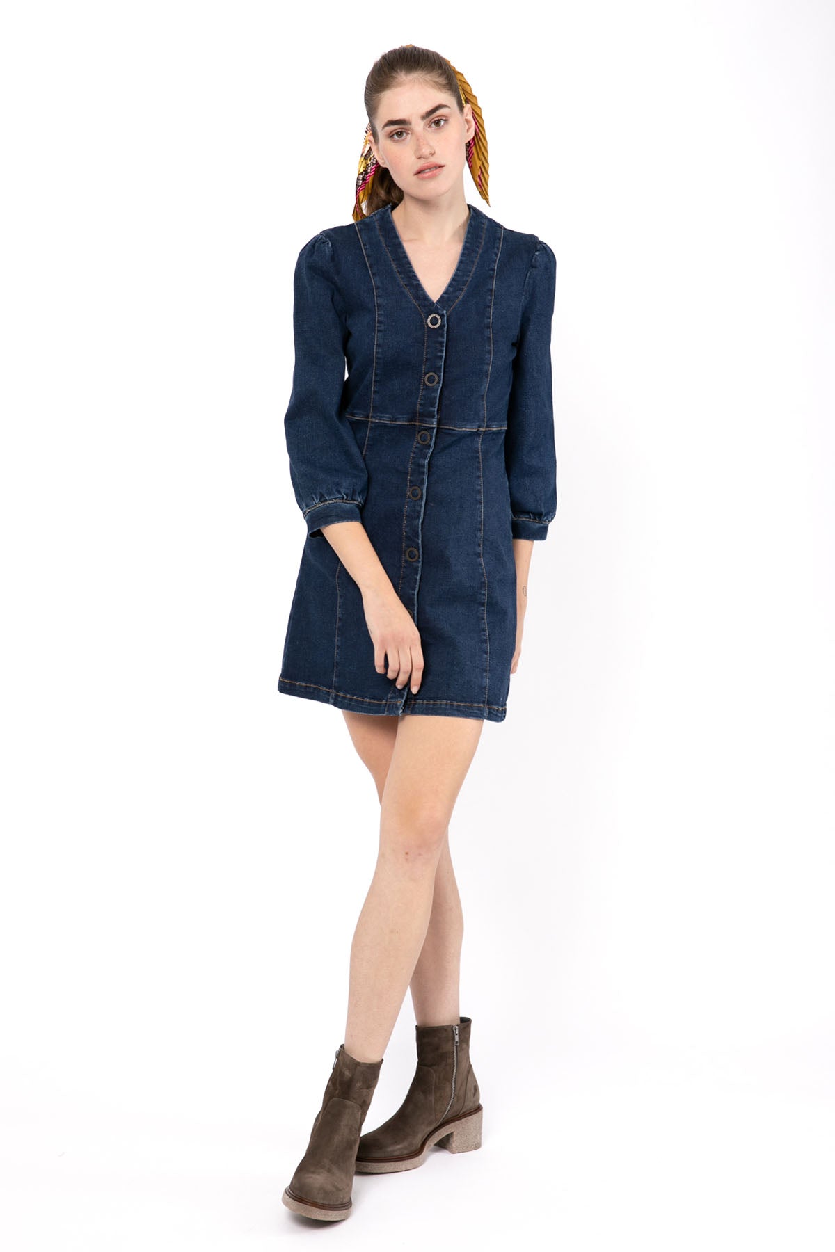 Liu Jo V Yaka Streç Denim Elbise-Libas Trendy Fashion Store