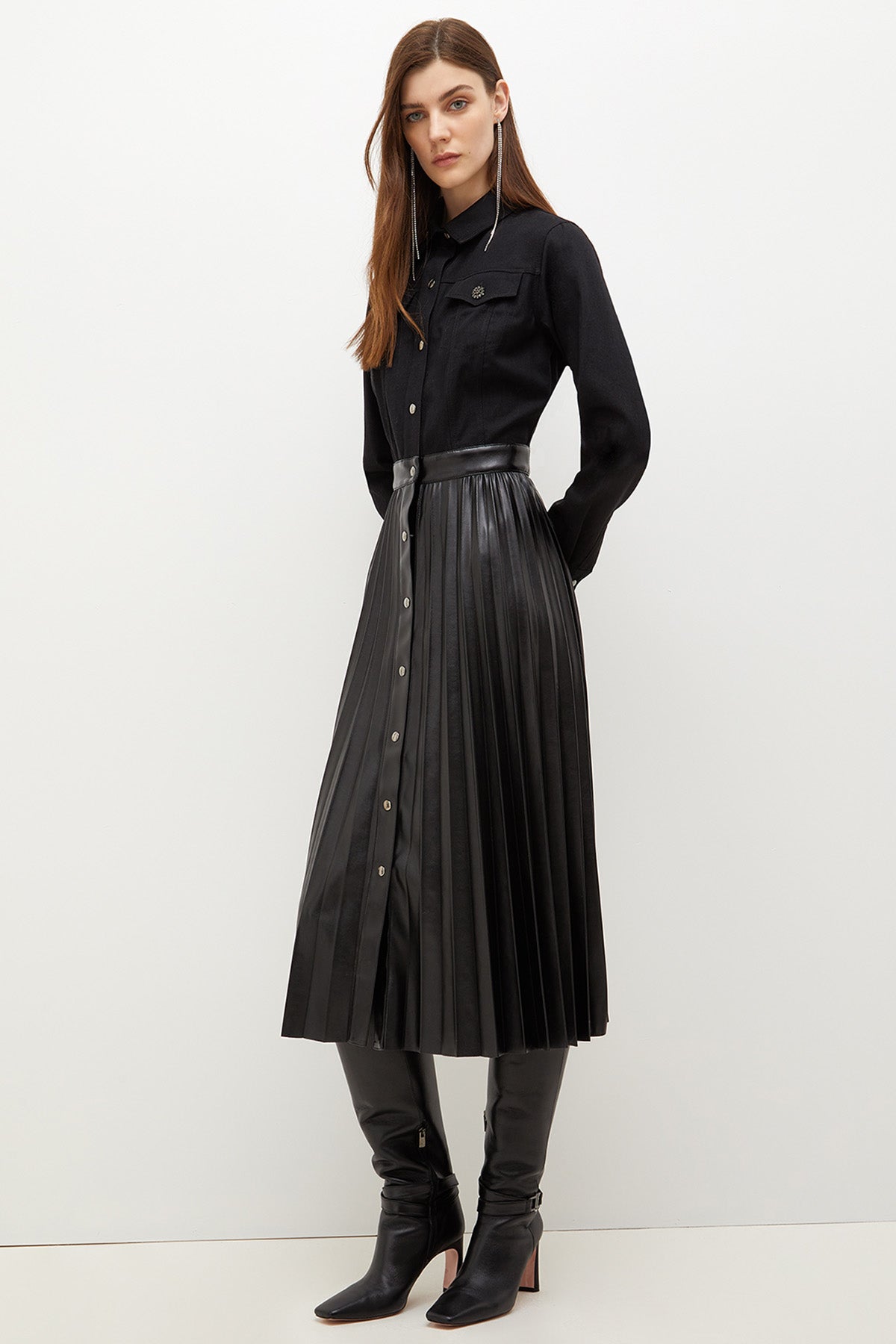 Liu Jo Piliseli Deri Etekli Elbise-Libas Trendy Fashion Store