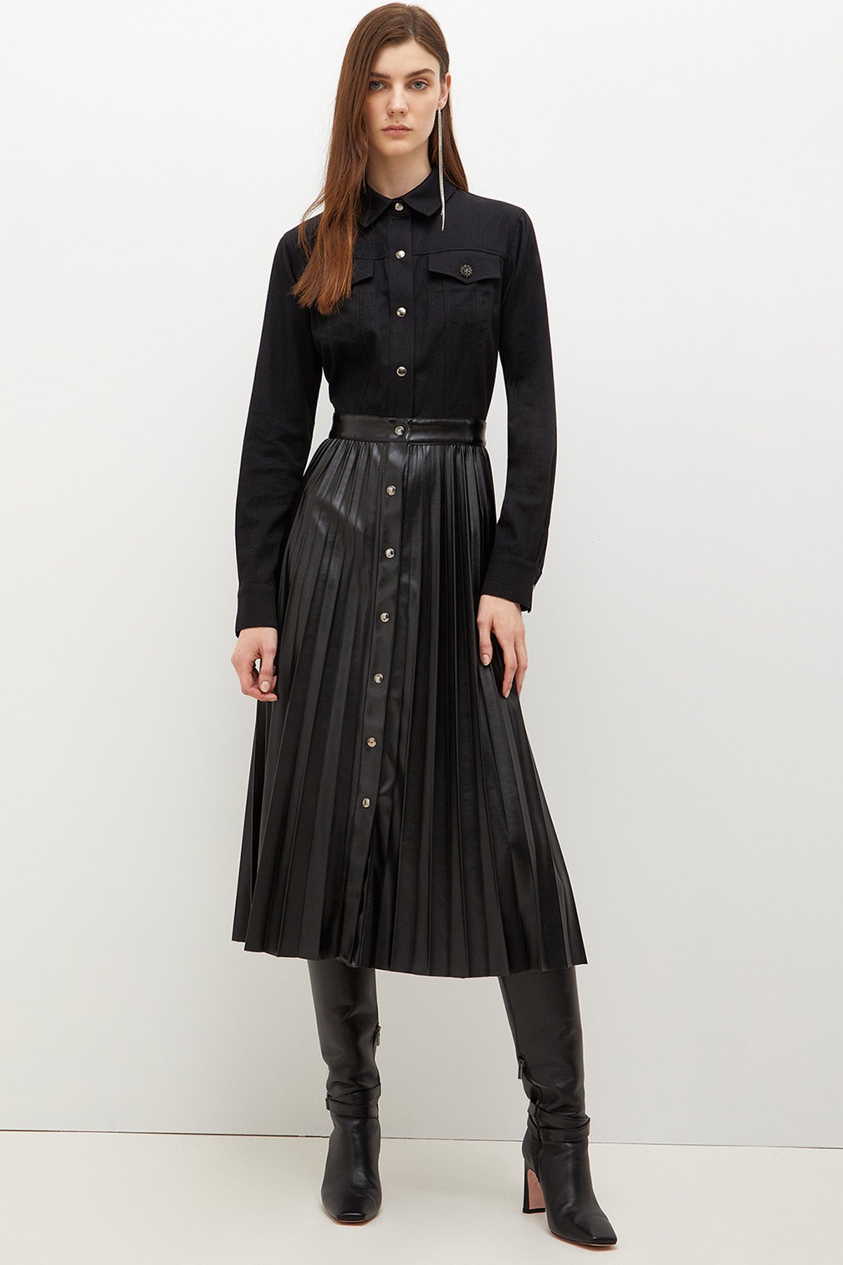 Liu Jo Piliseli Deri Etekli Elbise-Libas Trendy Fashion Store