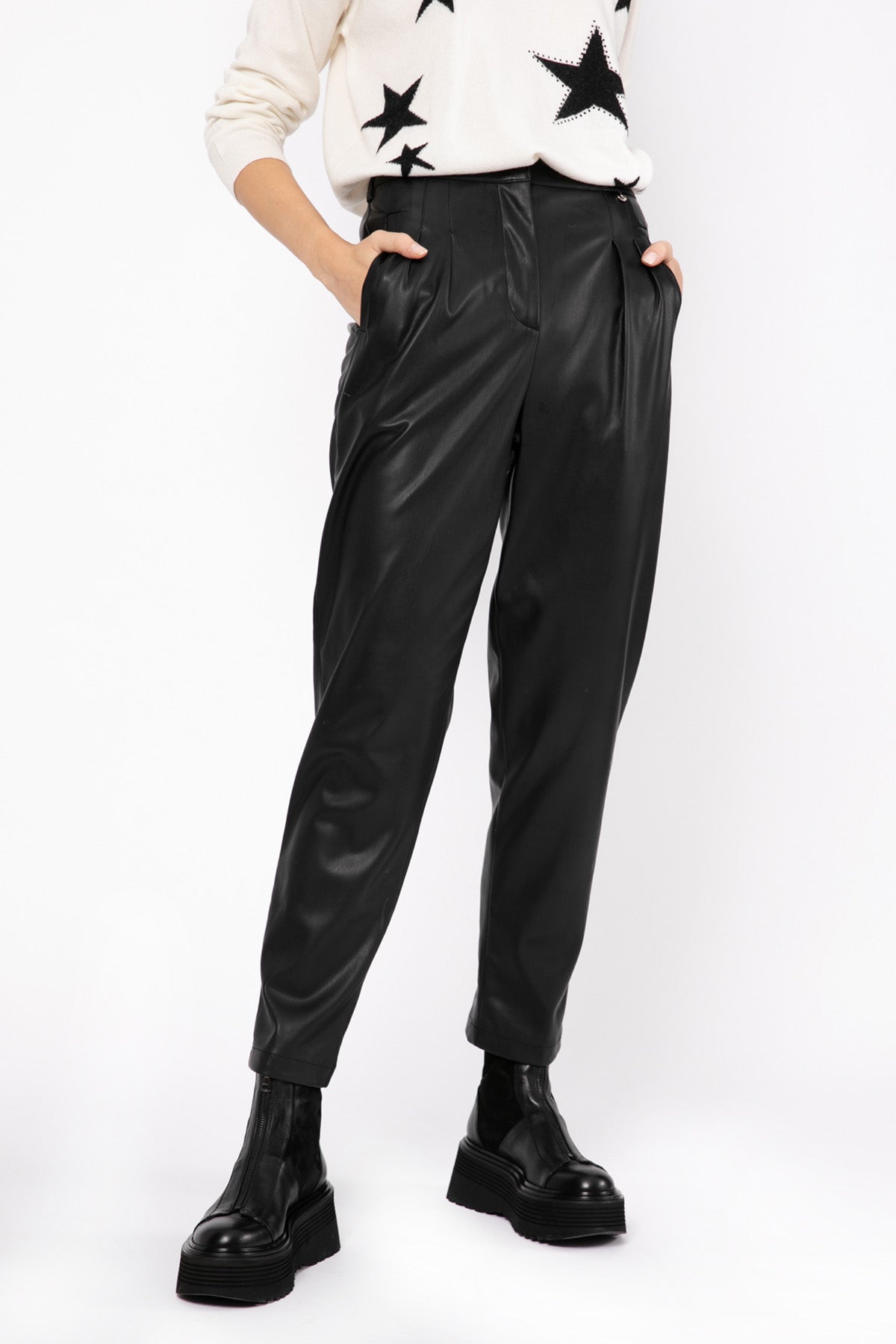 Liu Jo Çift Pileli Deri Pantolon-Libas Trendy Fashion Store