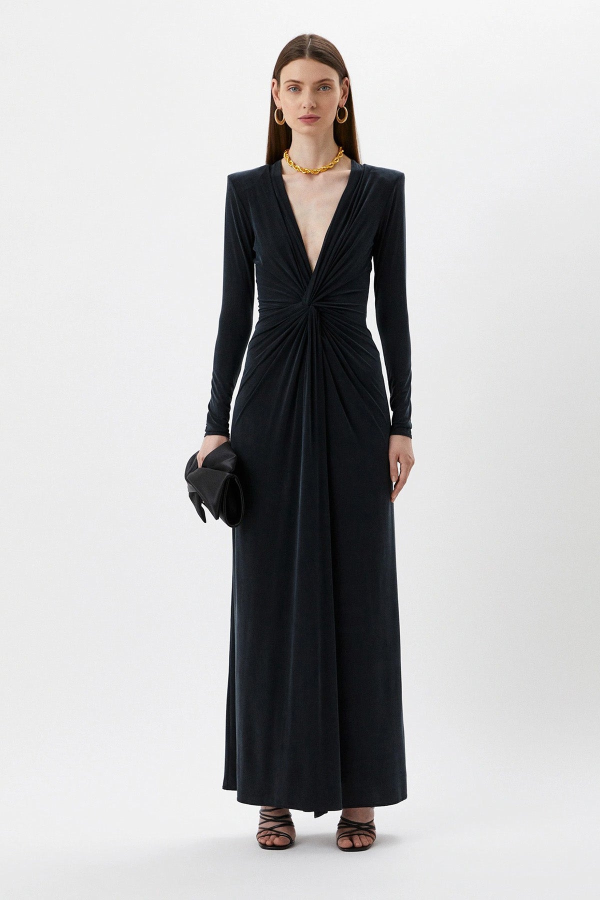 Liu Jo V Yakalı Drapeli Abiye Elbise-Libas Trendy Fashion Store