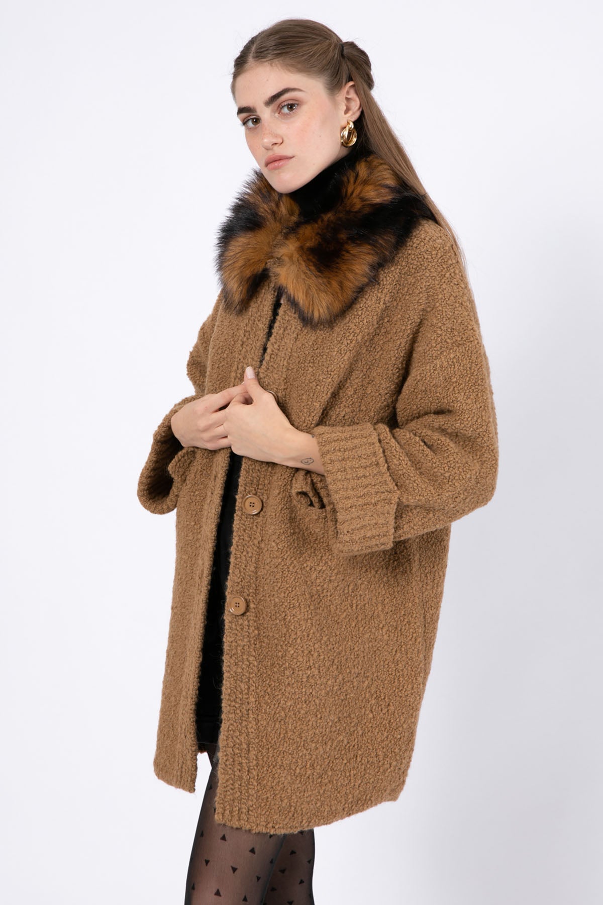 Liu Jo Kürk Yakalı Peluş Yün Kaban-Libas Trendy Fashion Store