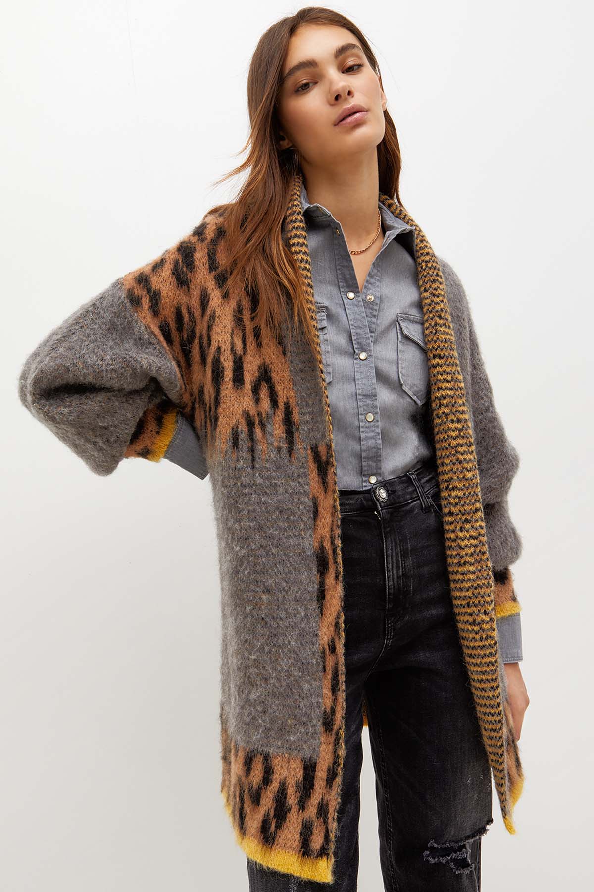 Liu Jo Leopar Desenli Şal Yaka Yün Ceket-Libas Trendy Fashion Store