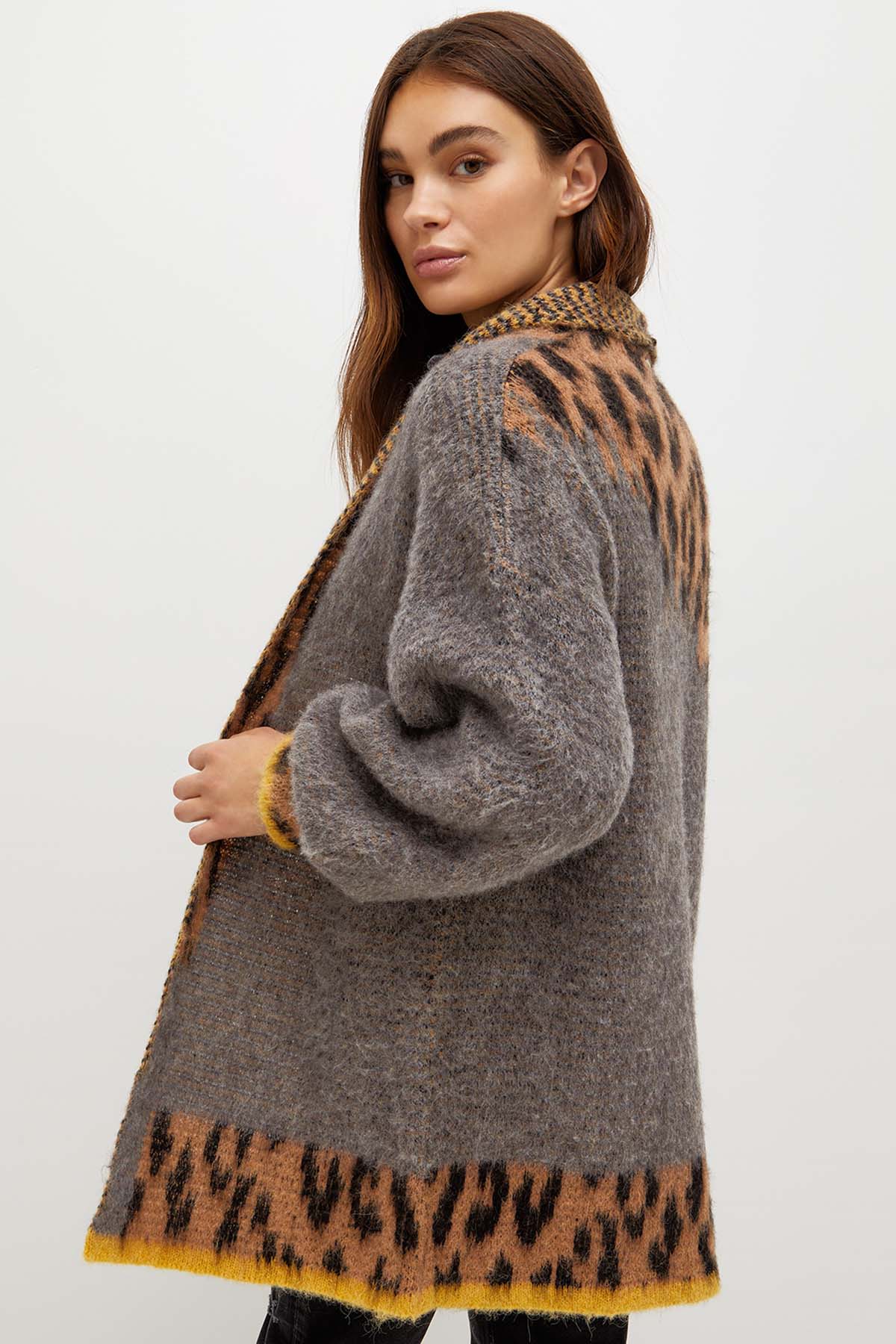 Liu Jo Leopar Desenli Şal Yaka Yün Ceket-Libas Trendy Fashion Store