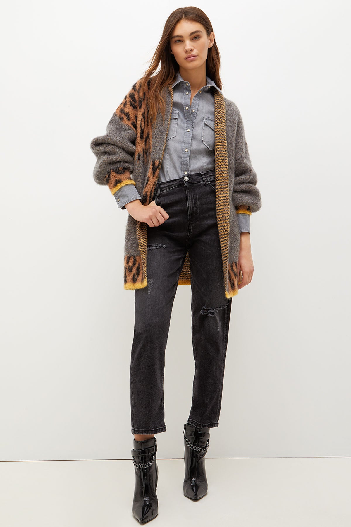 Liu Jo Leopar Desenli Şal Yaka Yün Ceket-Libas Trendy Fashion Store