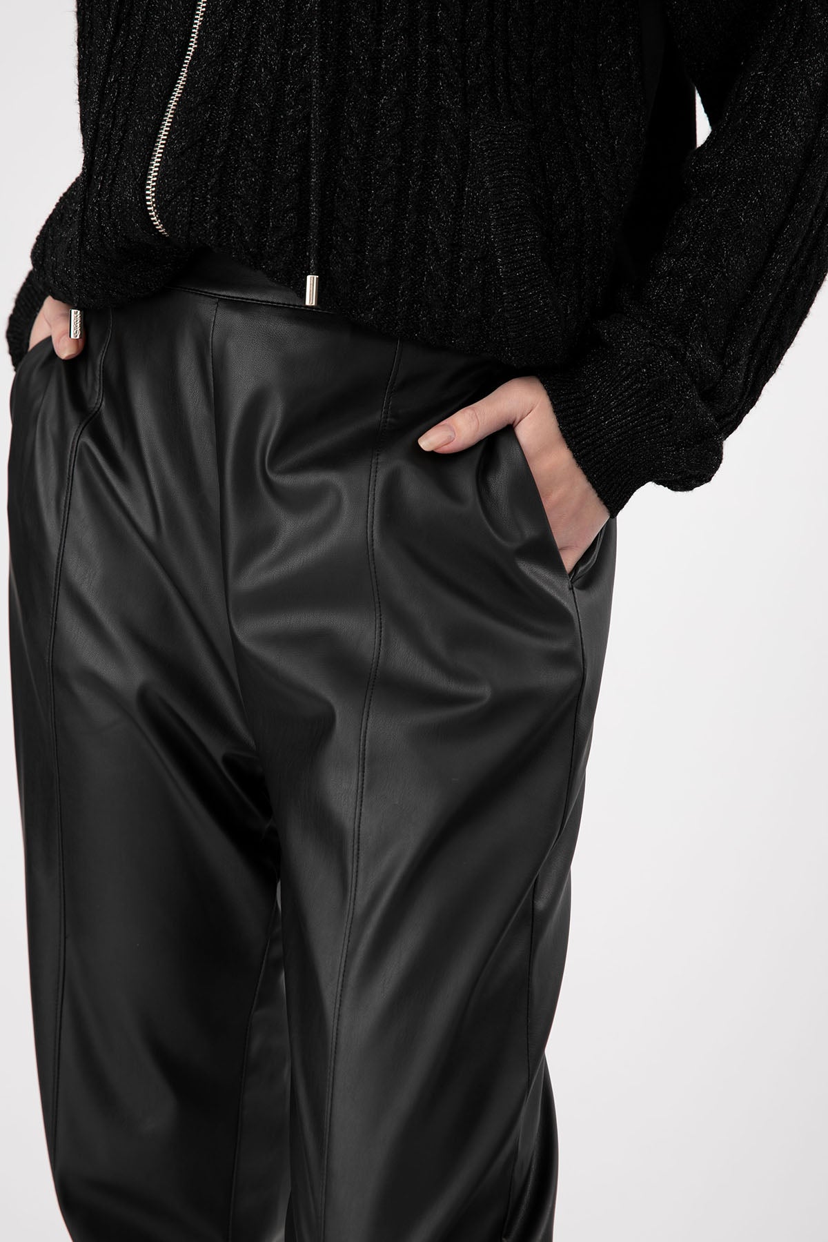 Liu Jo Beli Lastikli Yüksek Bel Deri Eşofman Altı-Libas Trendy Fashion Store