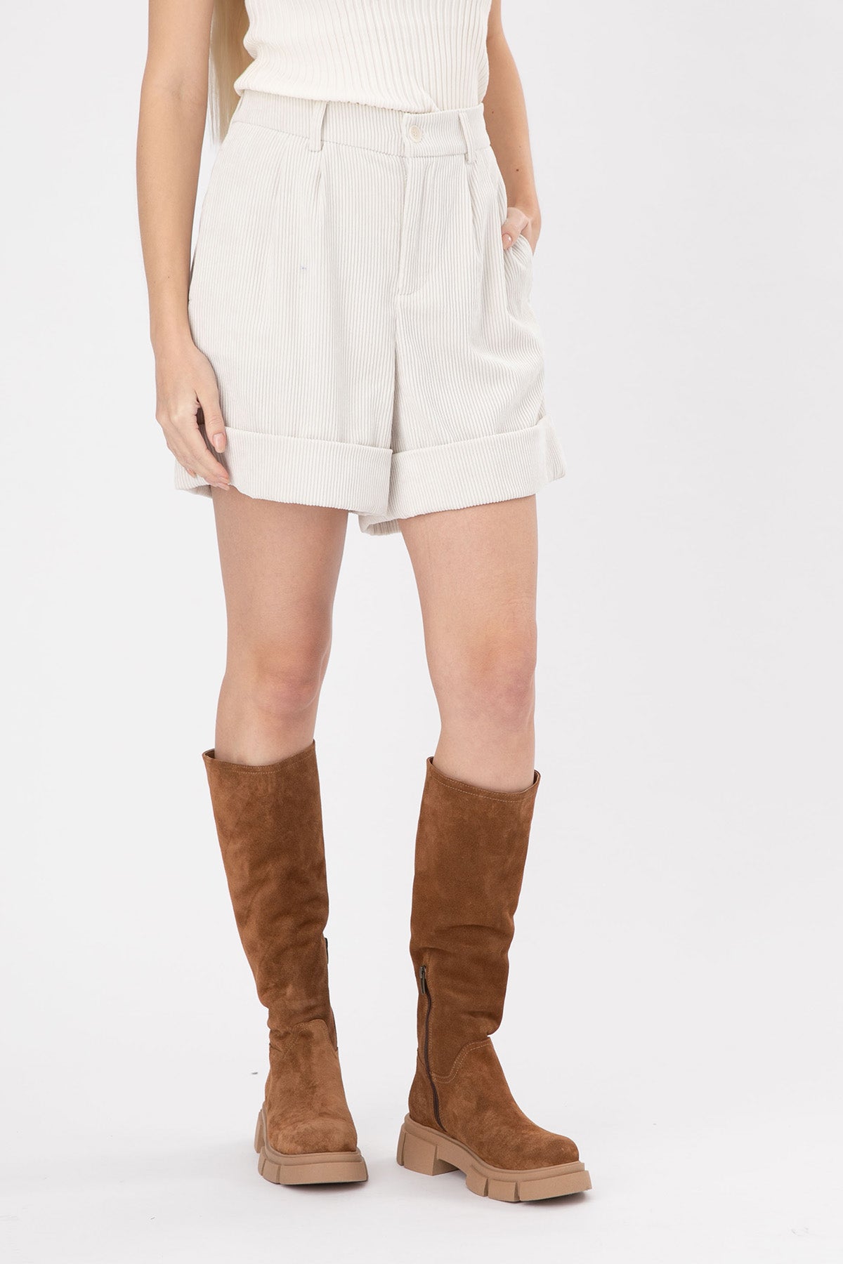 Liu Jo Fitilli Kadife Çift Pile Yüksek Bel Şort-Libas Trendy Fashion Store