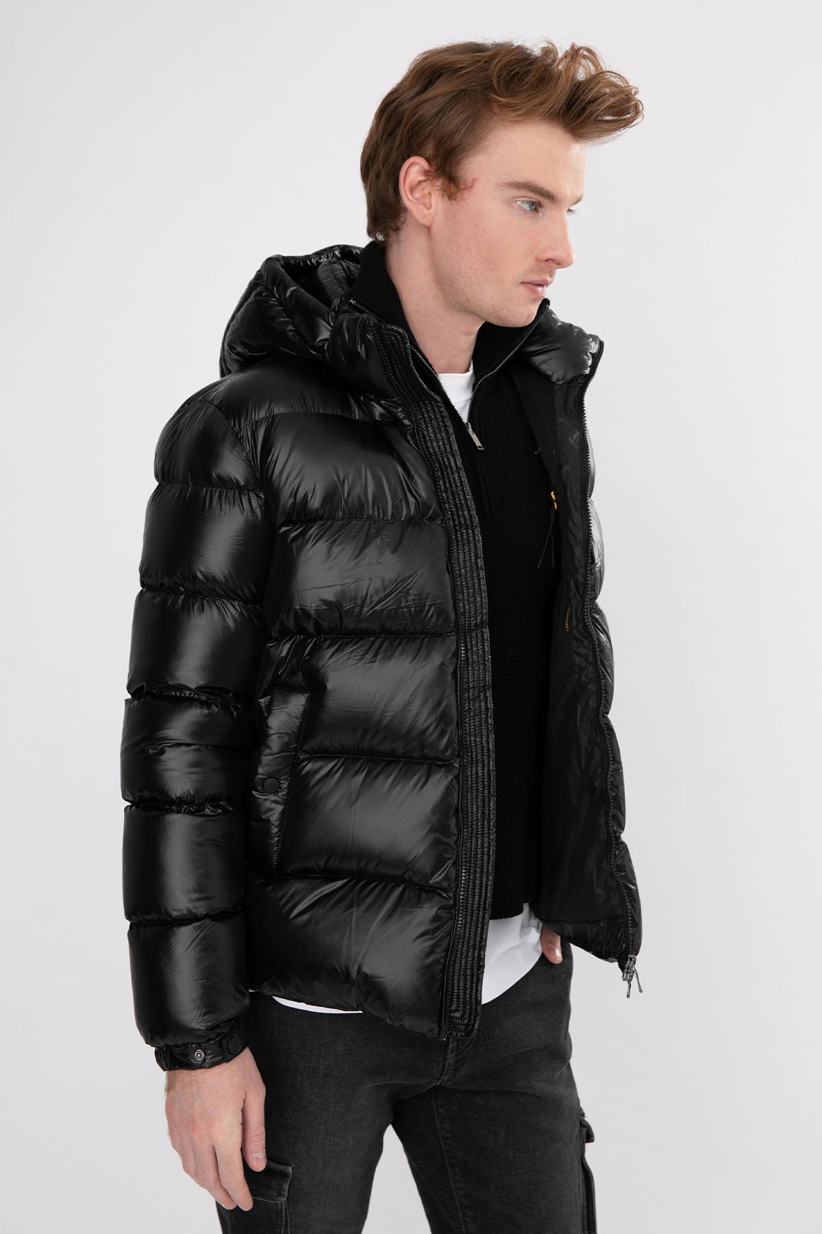 Hetrego Scott Kapüşonlu Parlak Siyah Puffer Mont-Libas Trendy Fashion Store