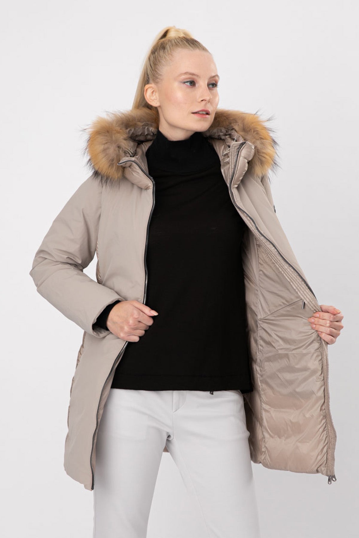 Hetrego Danielle Kürklü Kapüşonlu Teknik Puffer Mont-Libas Trendy Fashion Store
