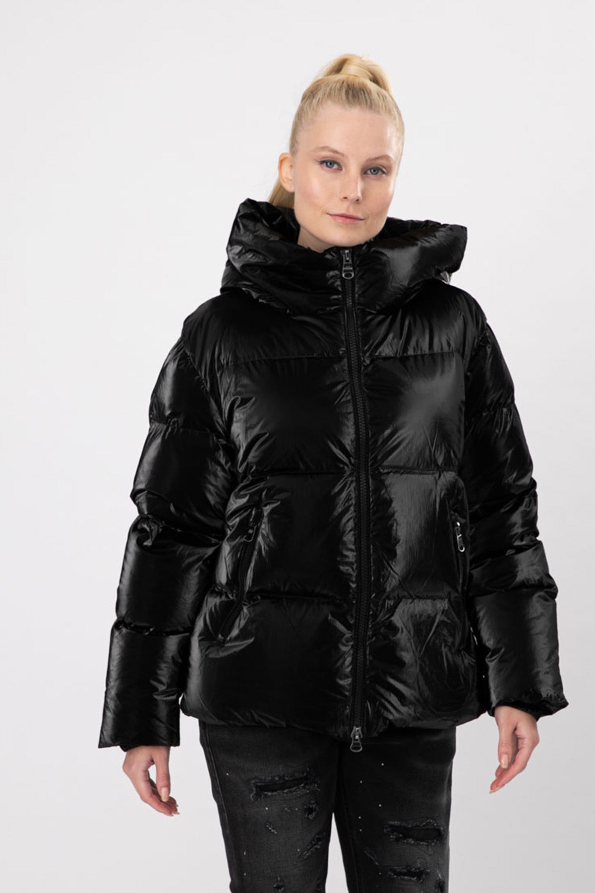 Hetrego Roxie Kapüşonlu Parlak Puffer Mont-Libas Trendy Fashion Store