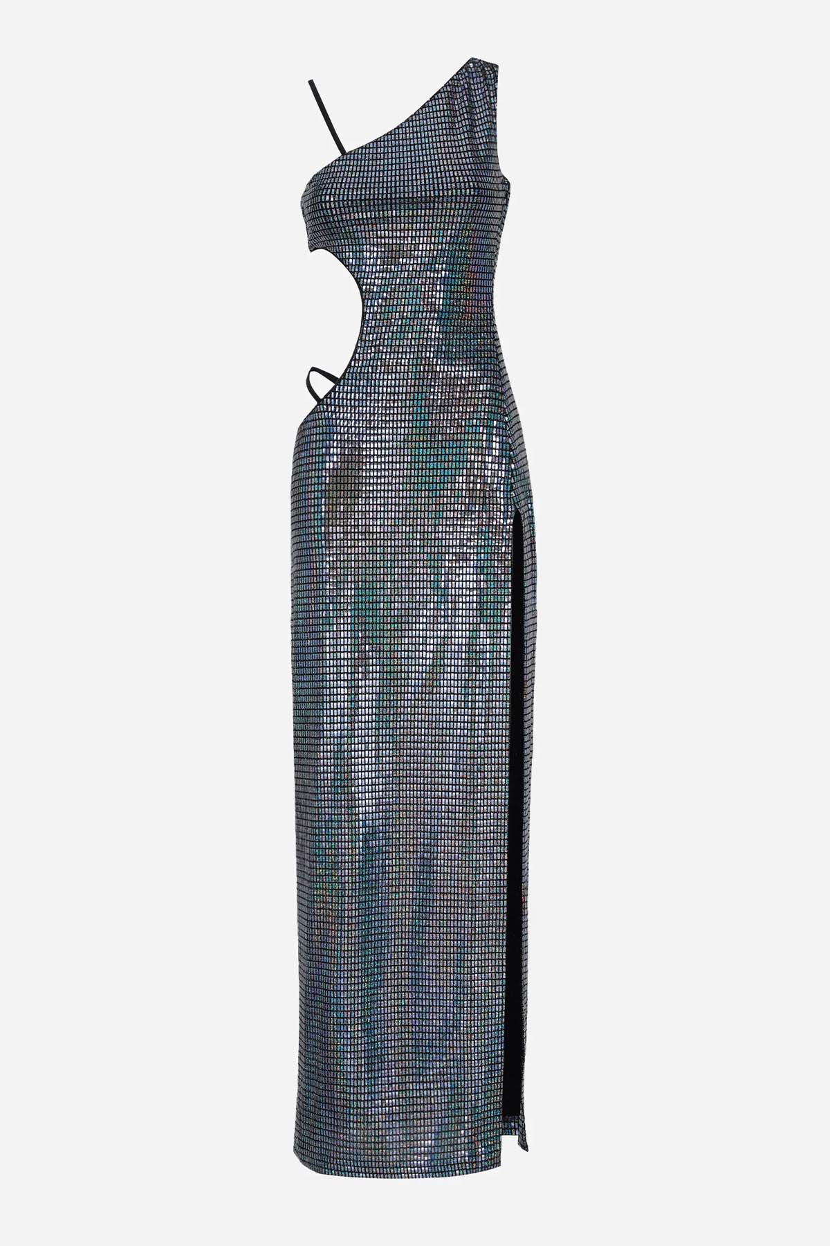 Chiara Ferragni Payetli Tek Omuz Abiye Elbise-Libas Trendy Fashion Store