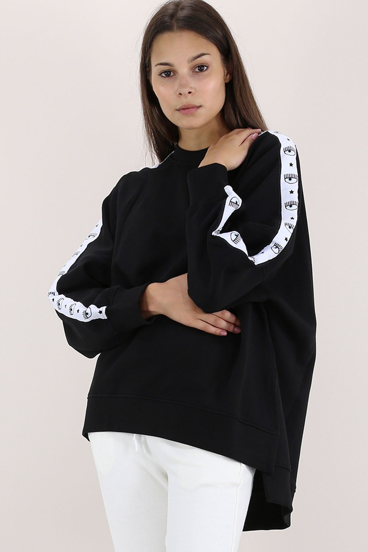 Chiara Ferragni Göz Logo Şeritli Geniş Kesim Sweatshirt-Libas Trendy Fashion Store