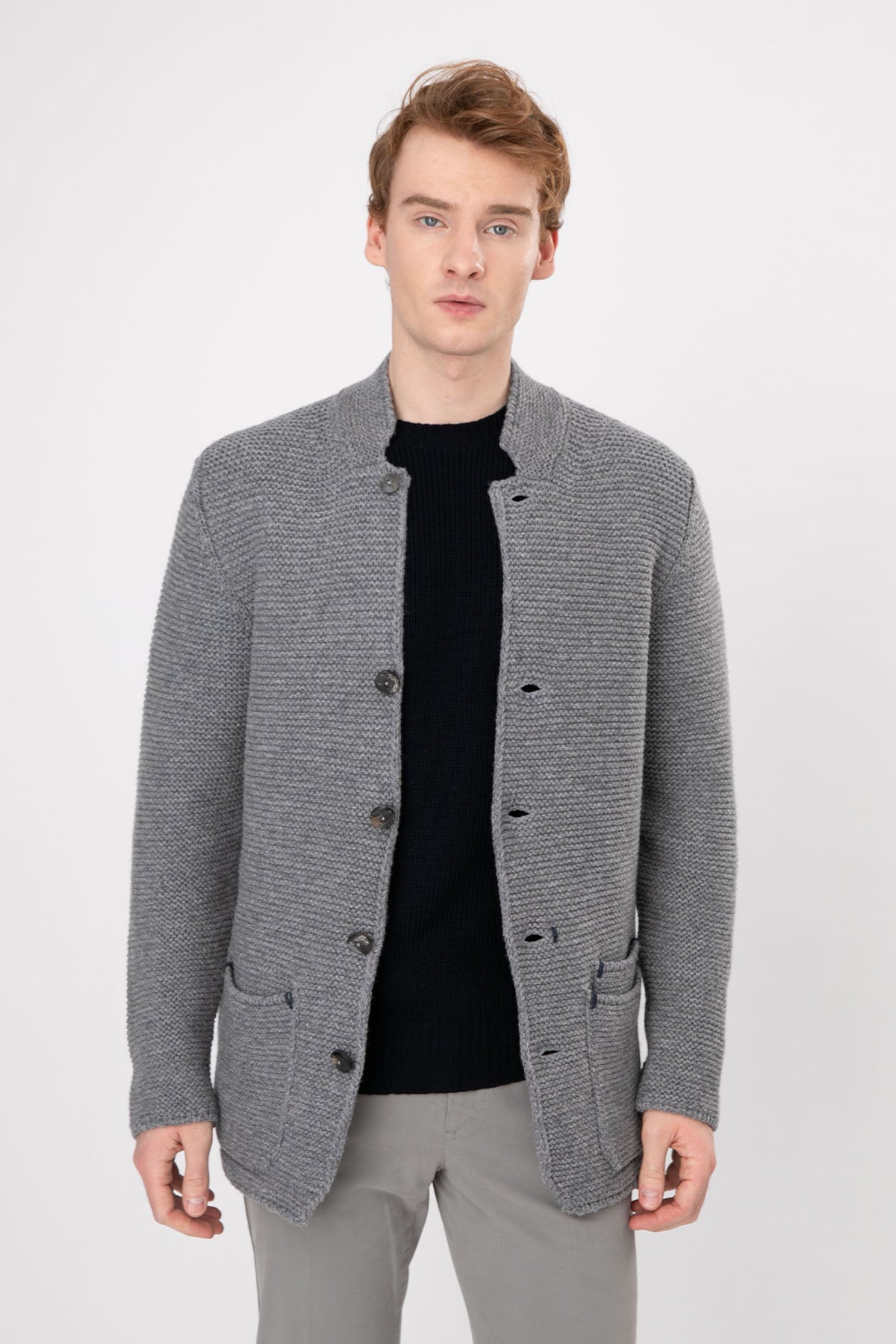 Gran Sasso Dik Yaka Kalın Örgü Yün Triko Ceket-Libas Trendy Fashion Store