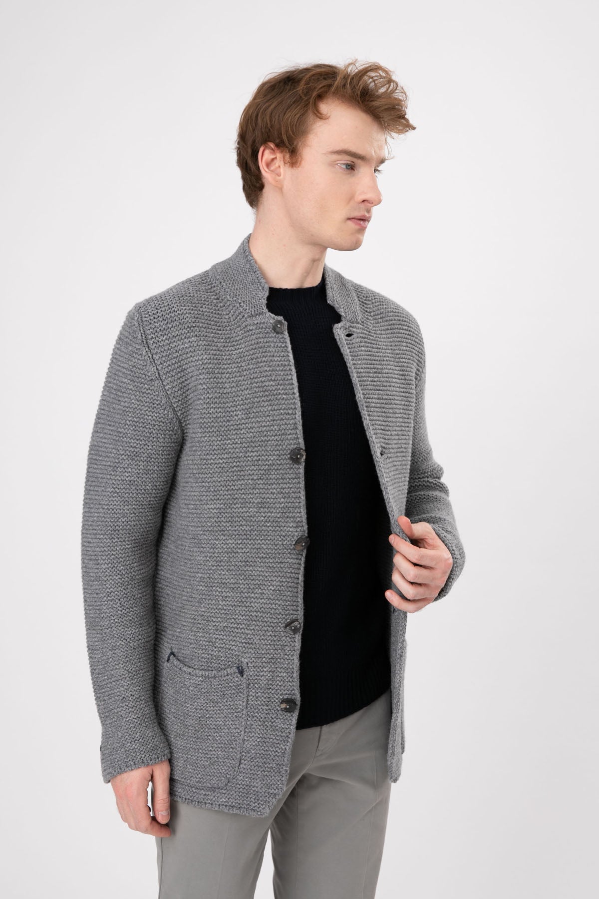 Gran Sasso Dik Yaka Kalın Örgü Yün Triko Ceket-Libas Trendy Fashion Store